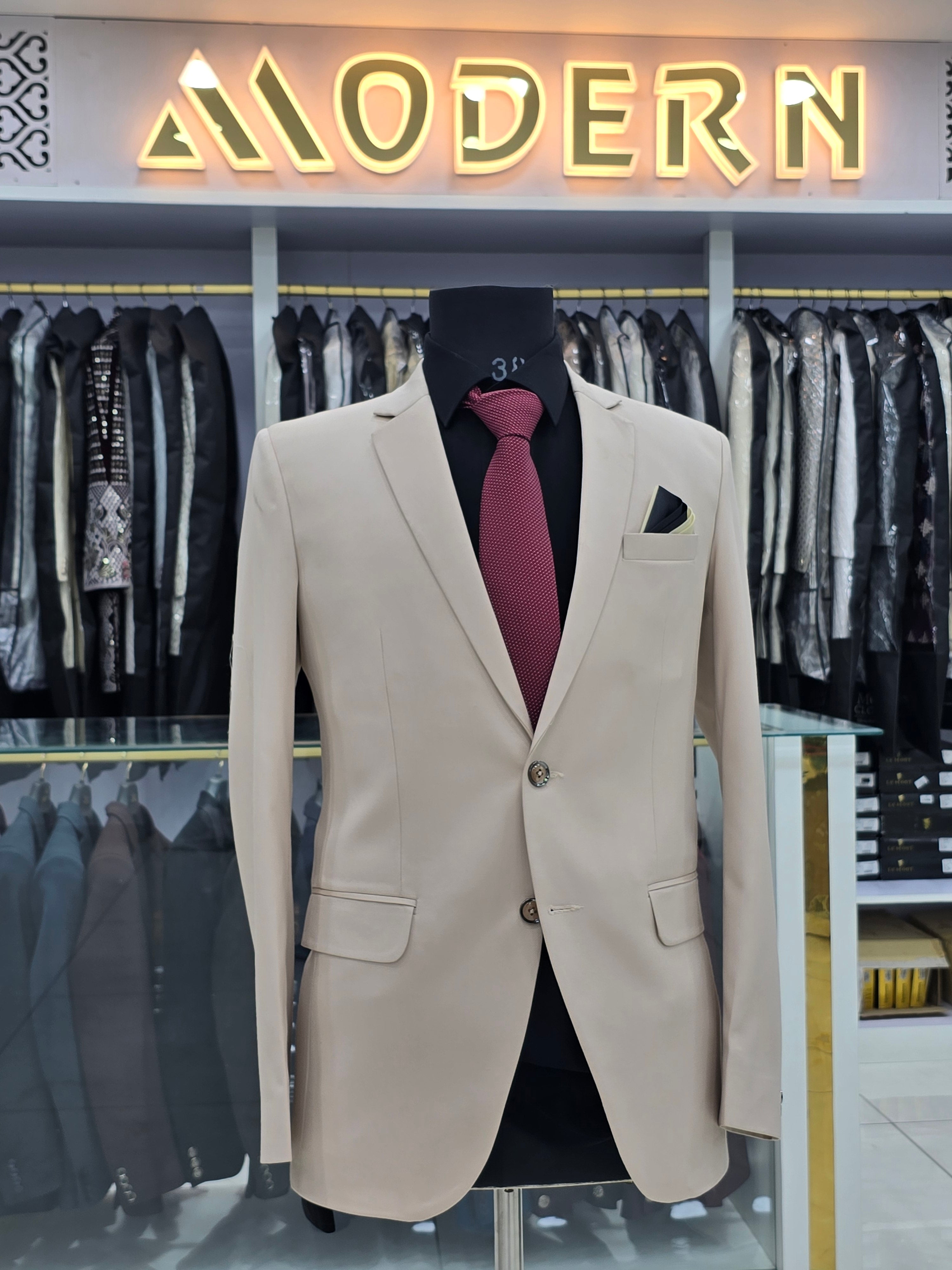 Men's beige colored classic suit
