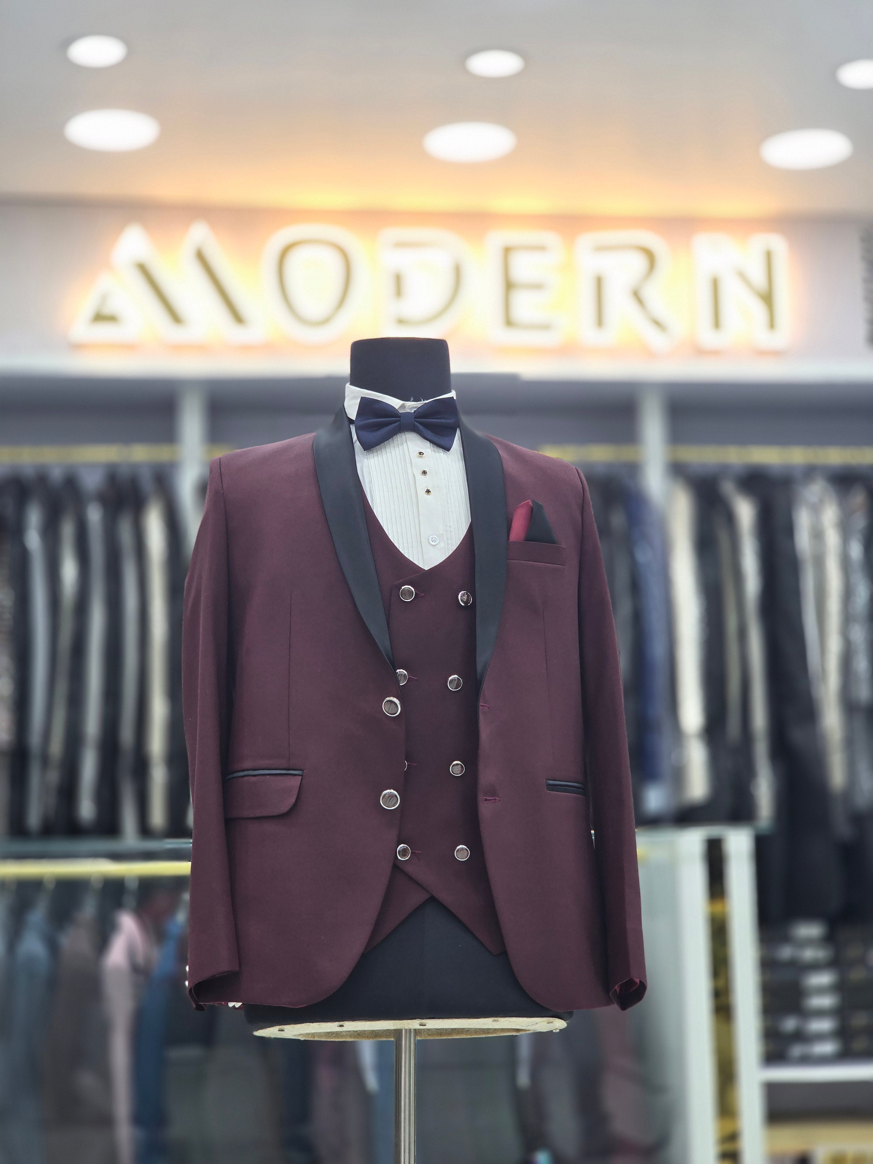 Wine coloured formal suit 3 piece with pants blazer and waistcoat