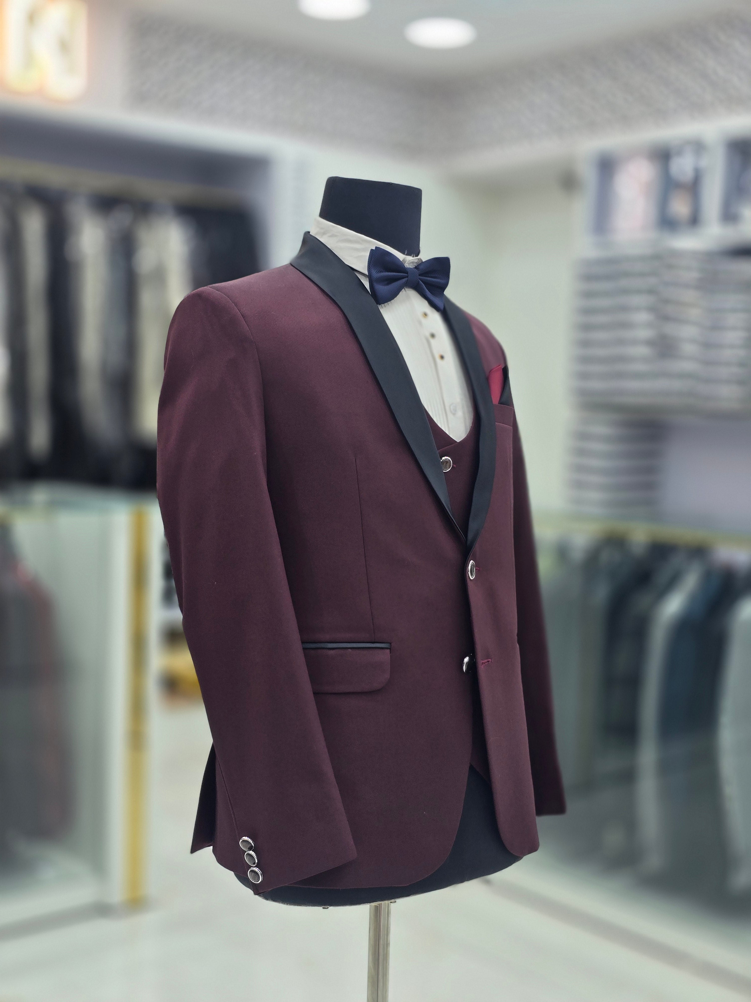 Wine coloured formal suit 3 piece with pants blazer and waistcoat