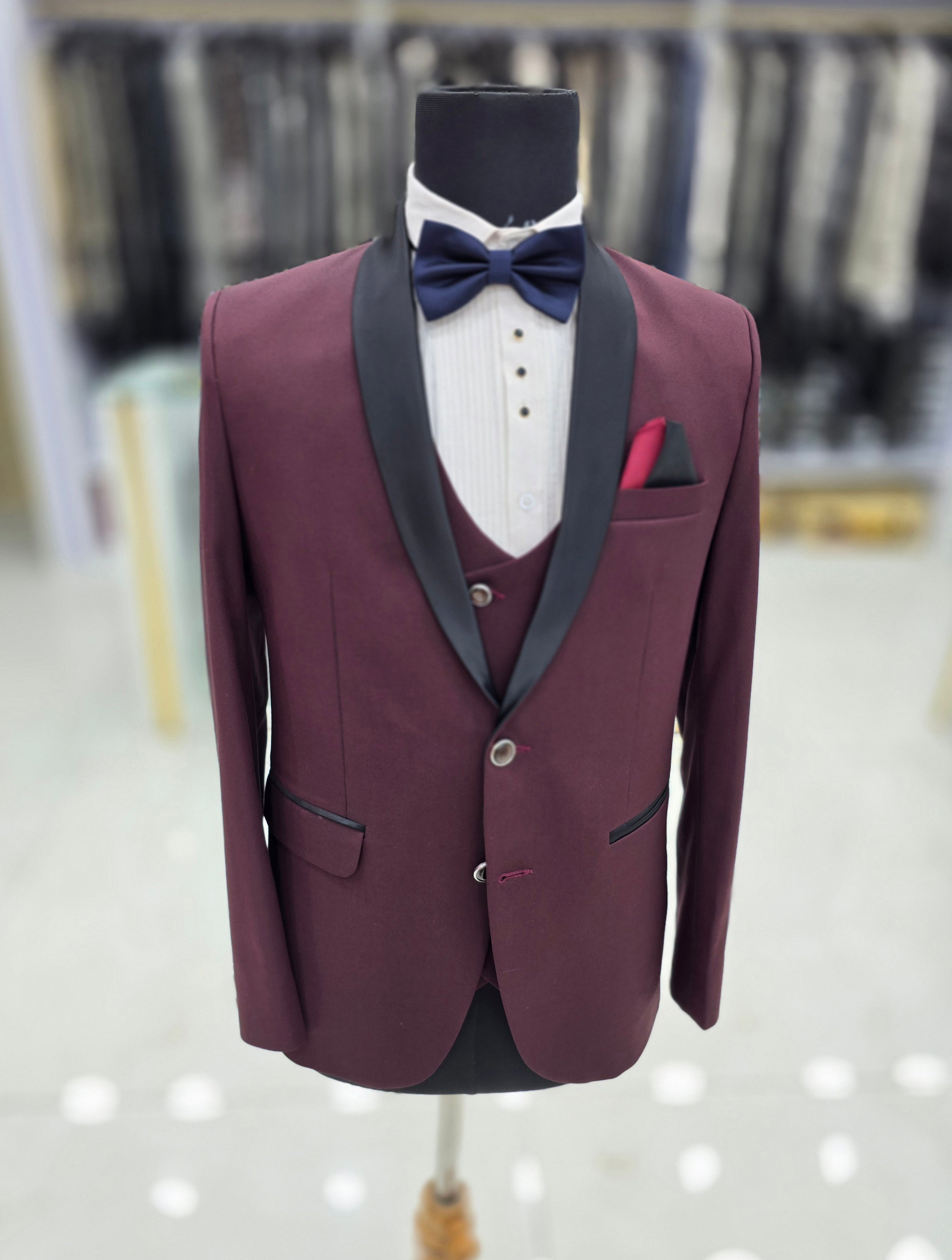 Wine coloured formal suit 3 piece with pants blazer and waistcoat