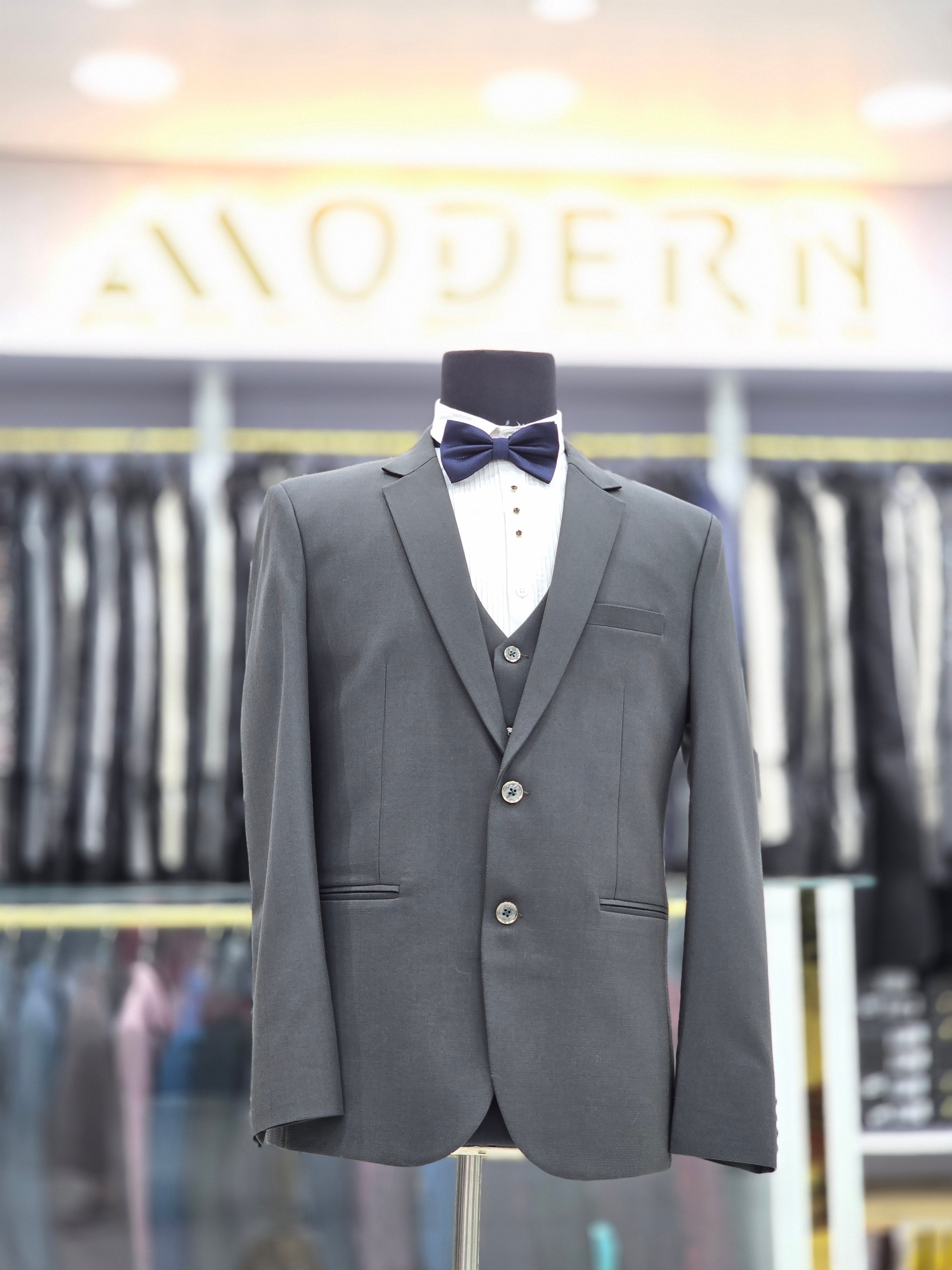 Ivory grey coloured formal suit 3 piece with pants blazer and waistcoat