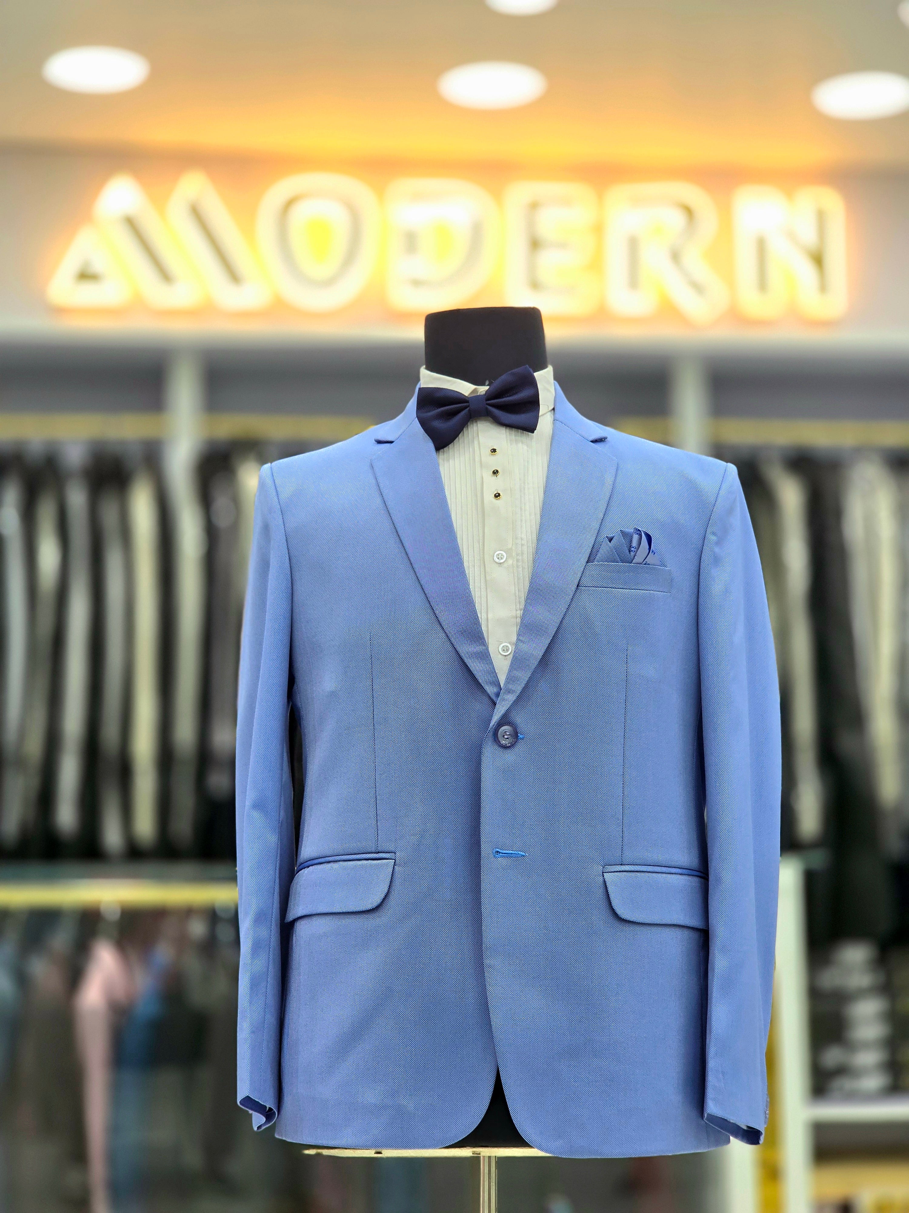 Sky blue colour formal two piece suit with pants and blazer