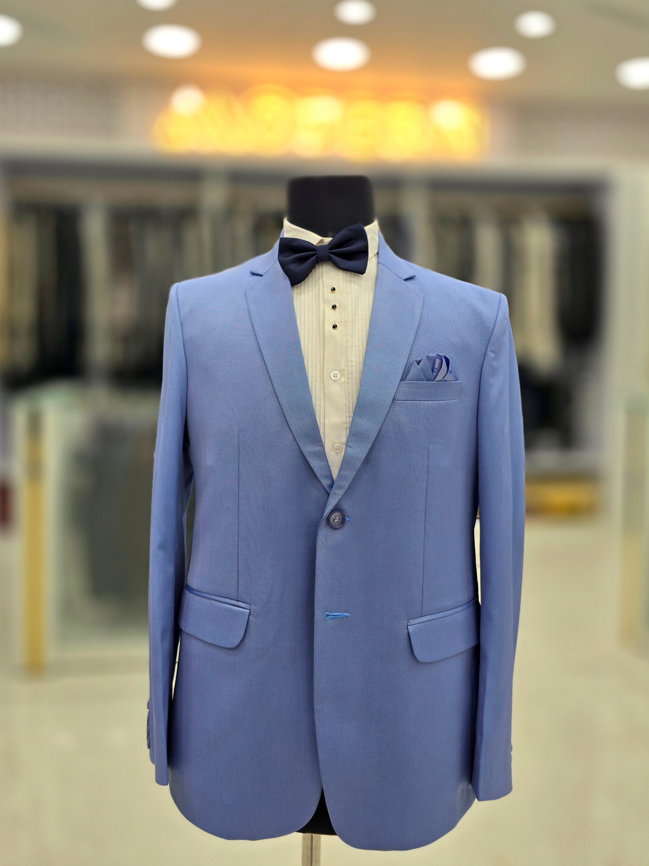 Sky blue colour formal two piece suit with pants and blazer