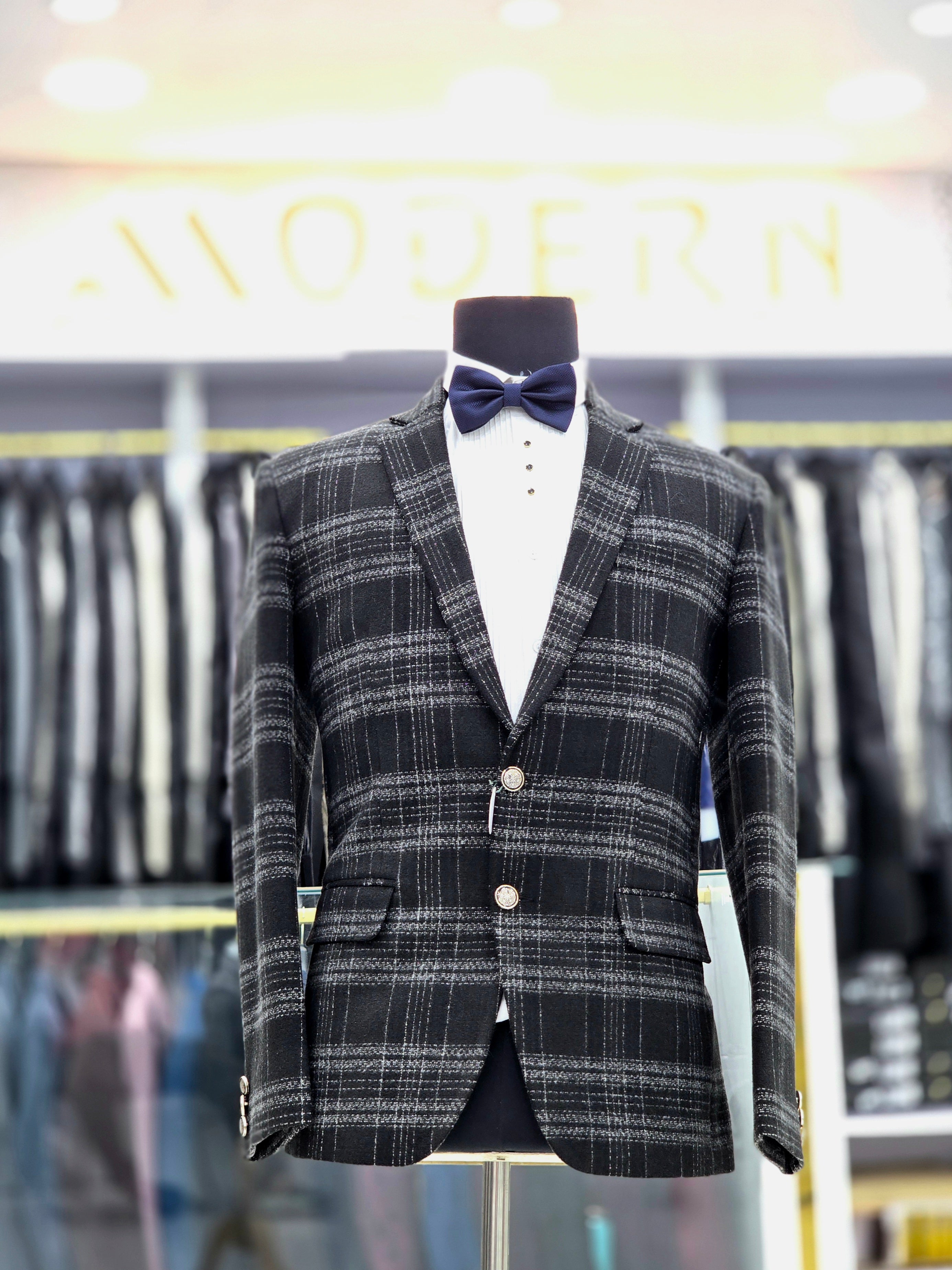 Black coloured colour block design blazer woolen