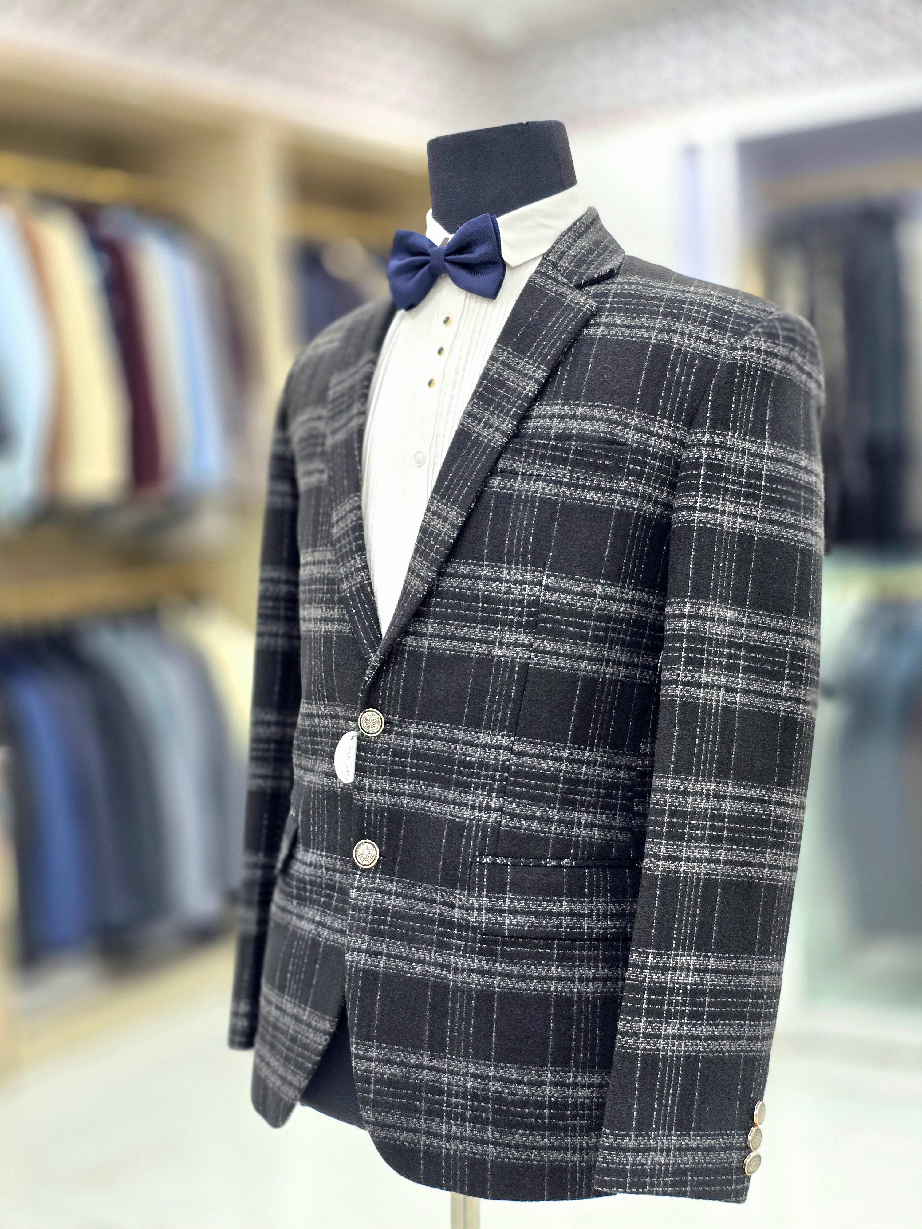 Black coloured colour block design blazer woolen