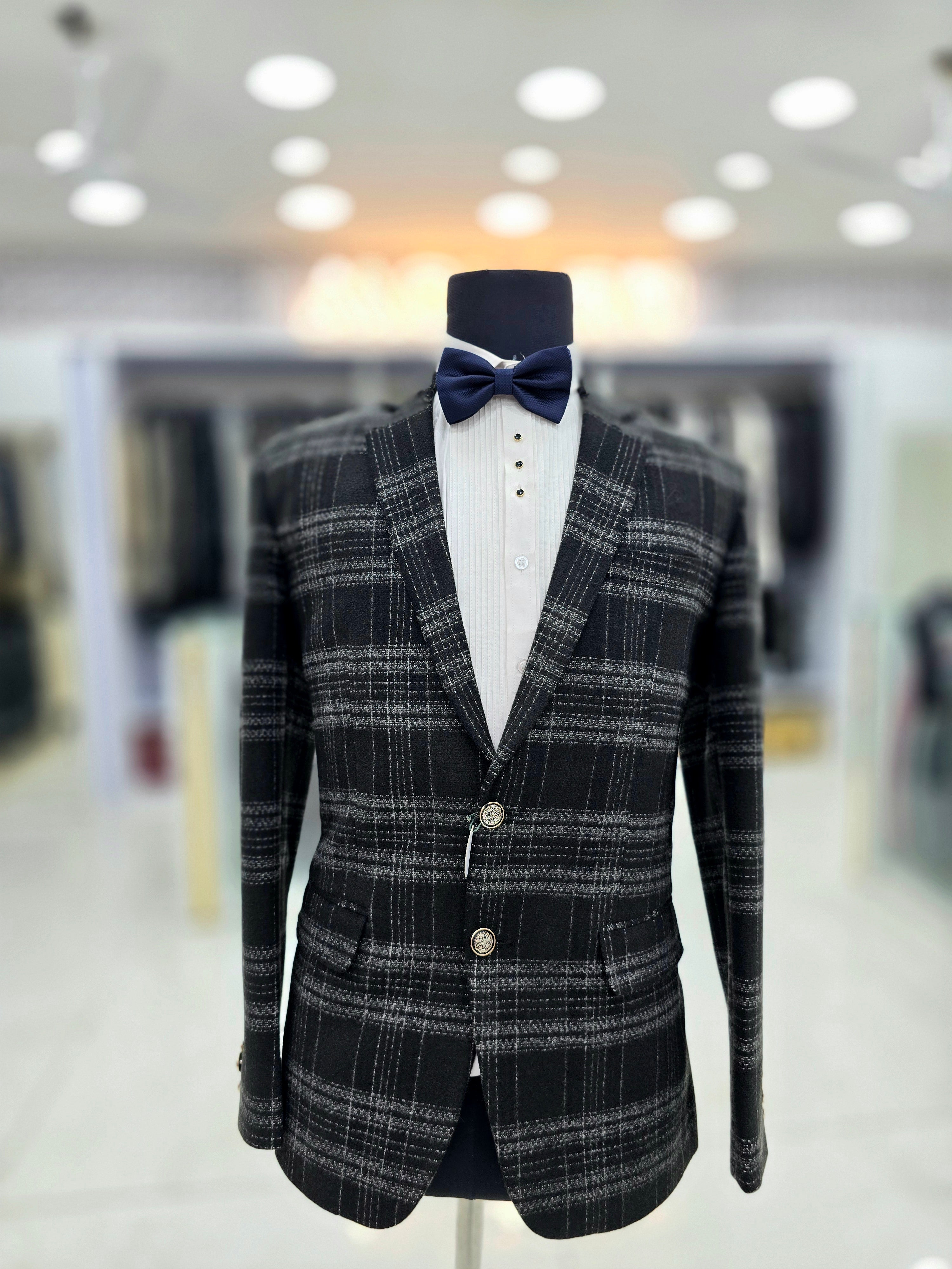 Black coloured colour block design blazer woolen