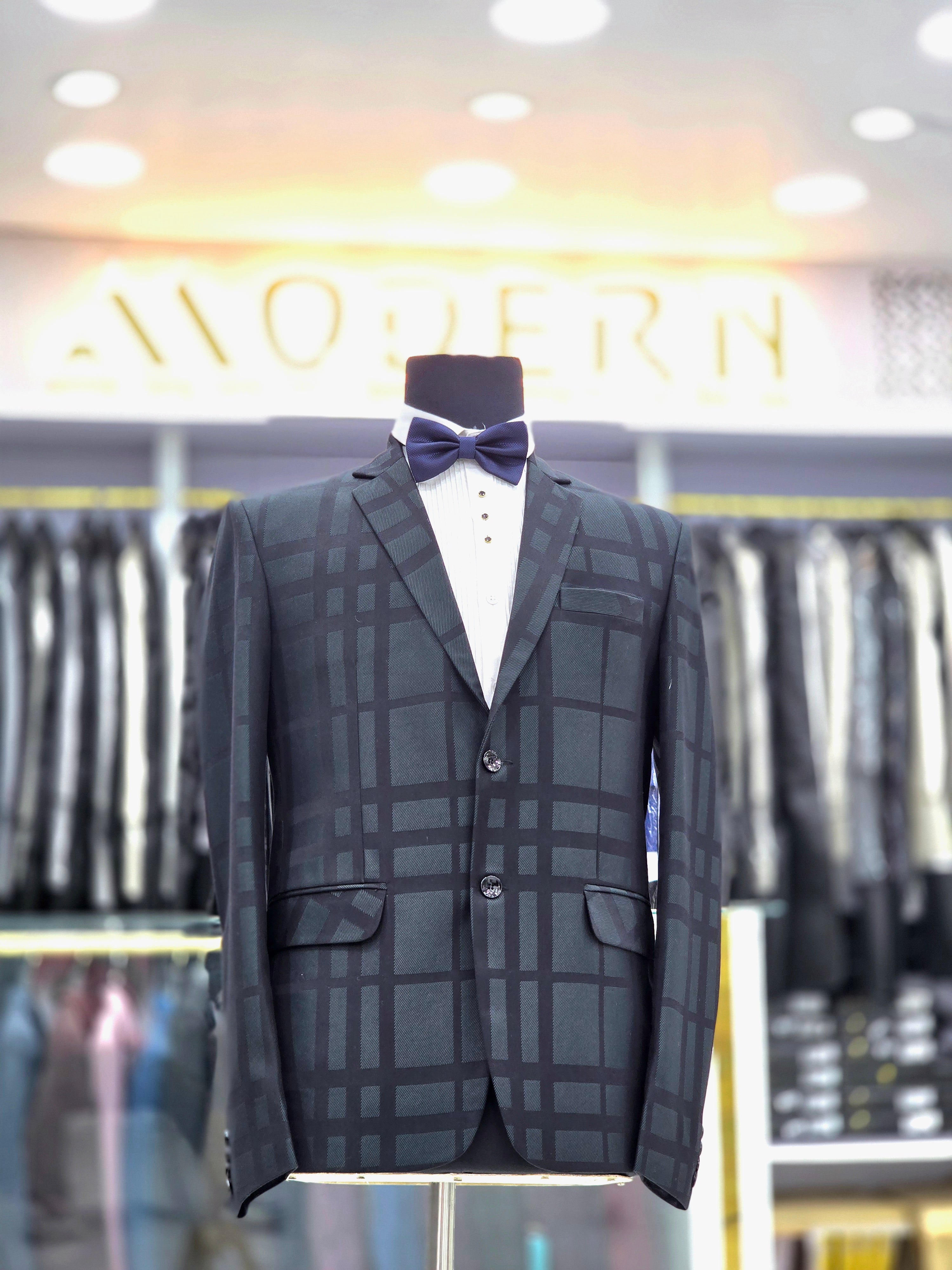 Green colored colour block pattern blazer