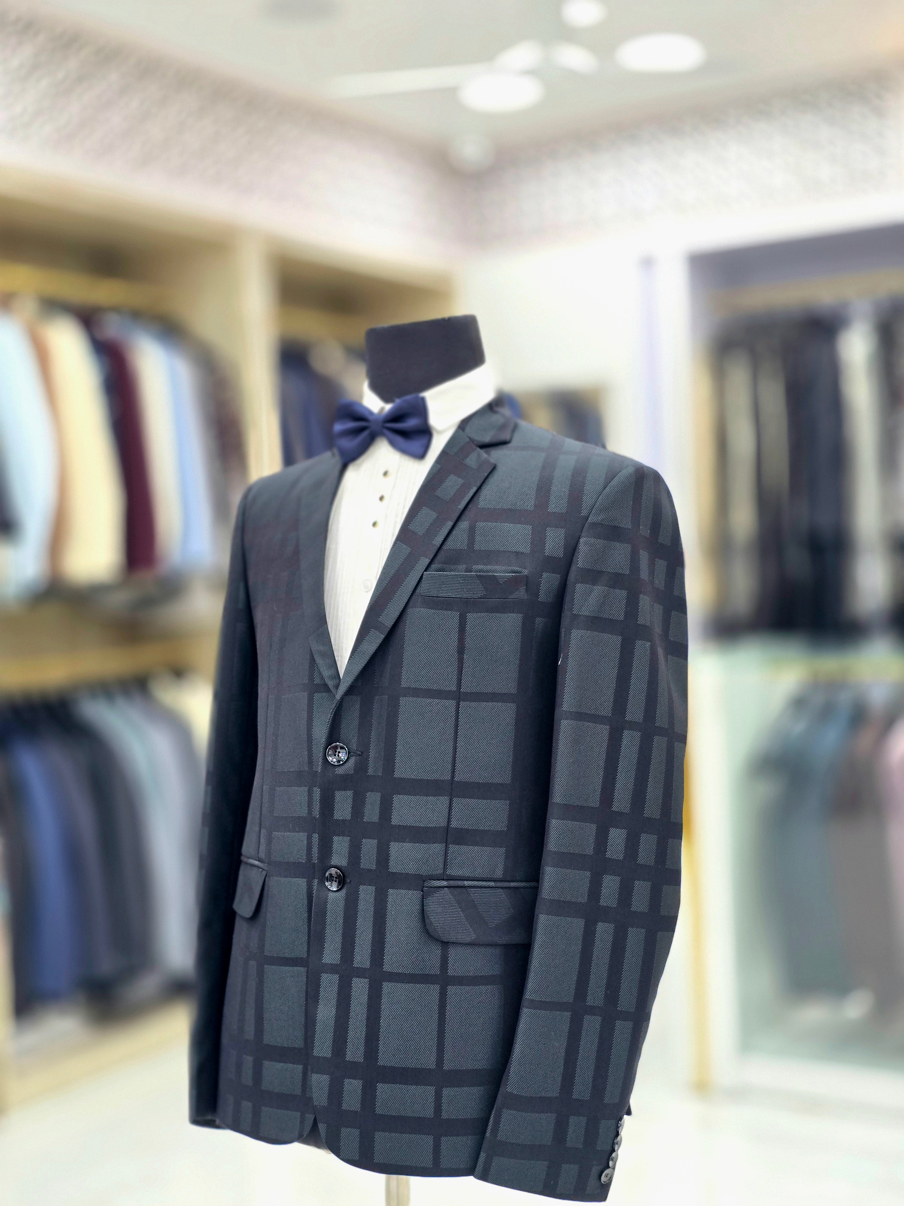 Green colored colour block pattern blazer