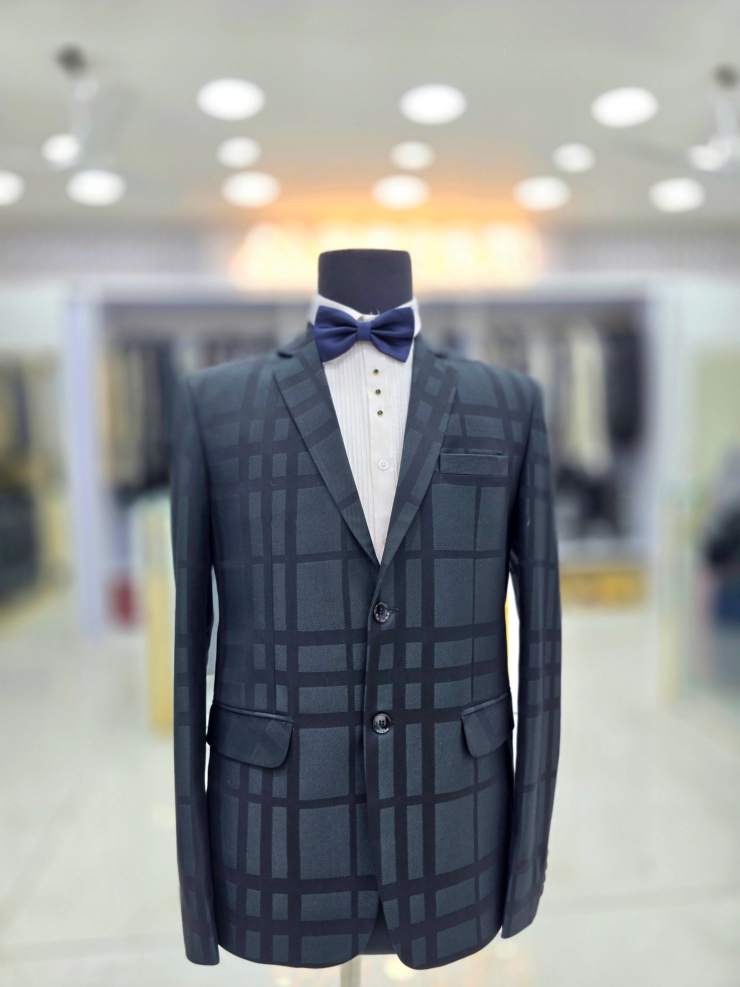 Green colored colour block pattern blazer