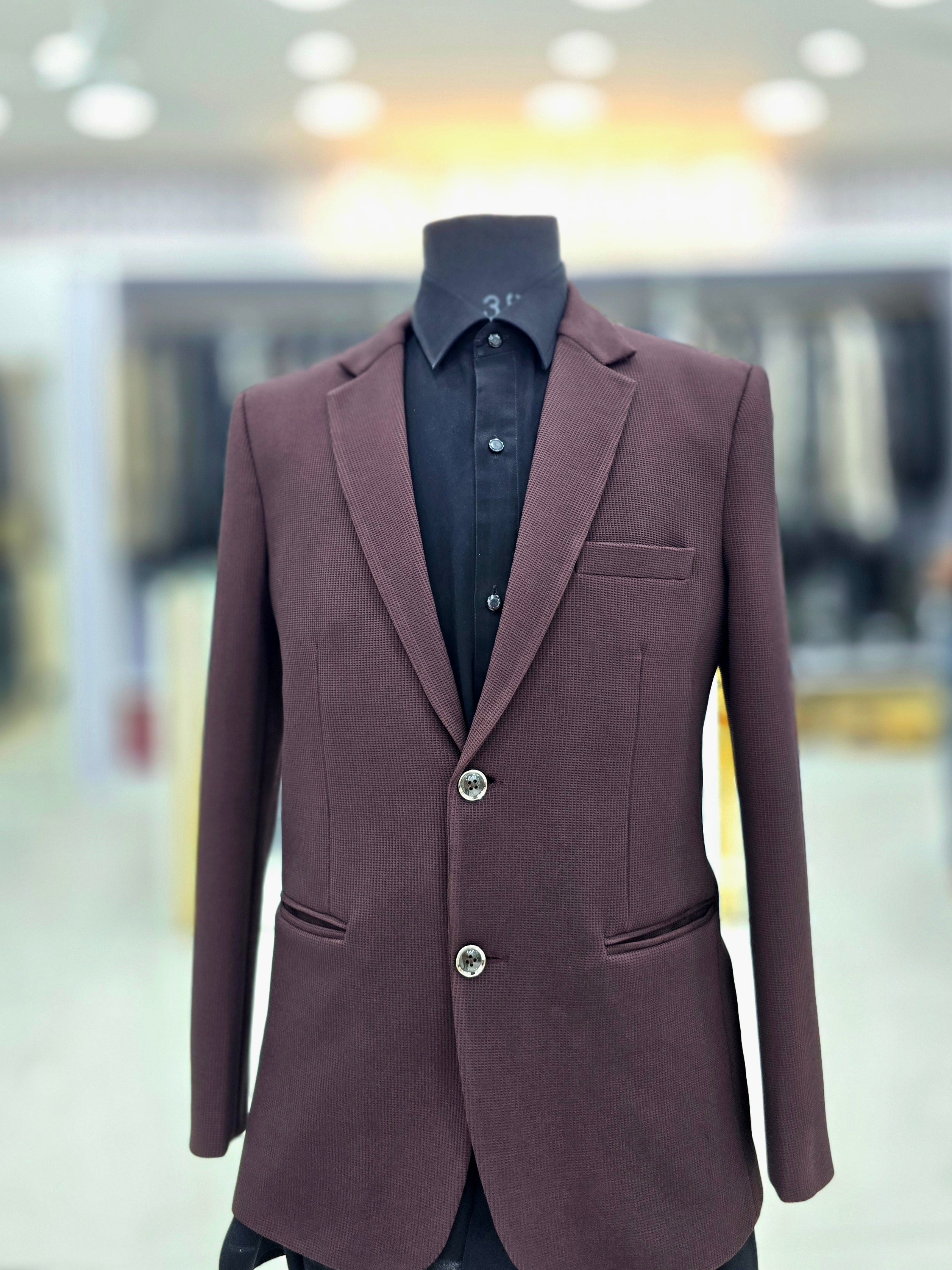 Solid charcoal wine coloured blazer with stretchable fabric