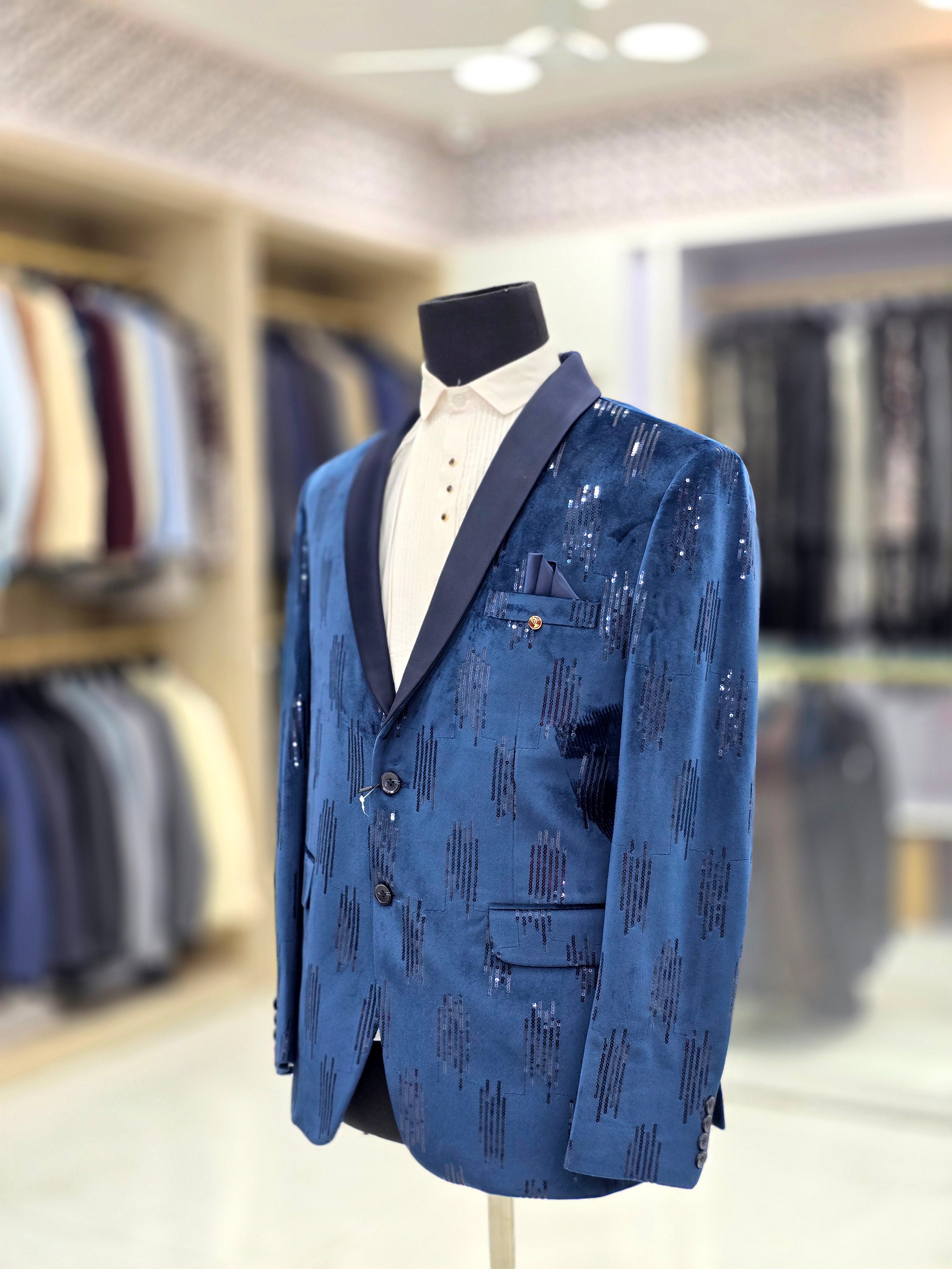 Velvet blue colour designer blazer
