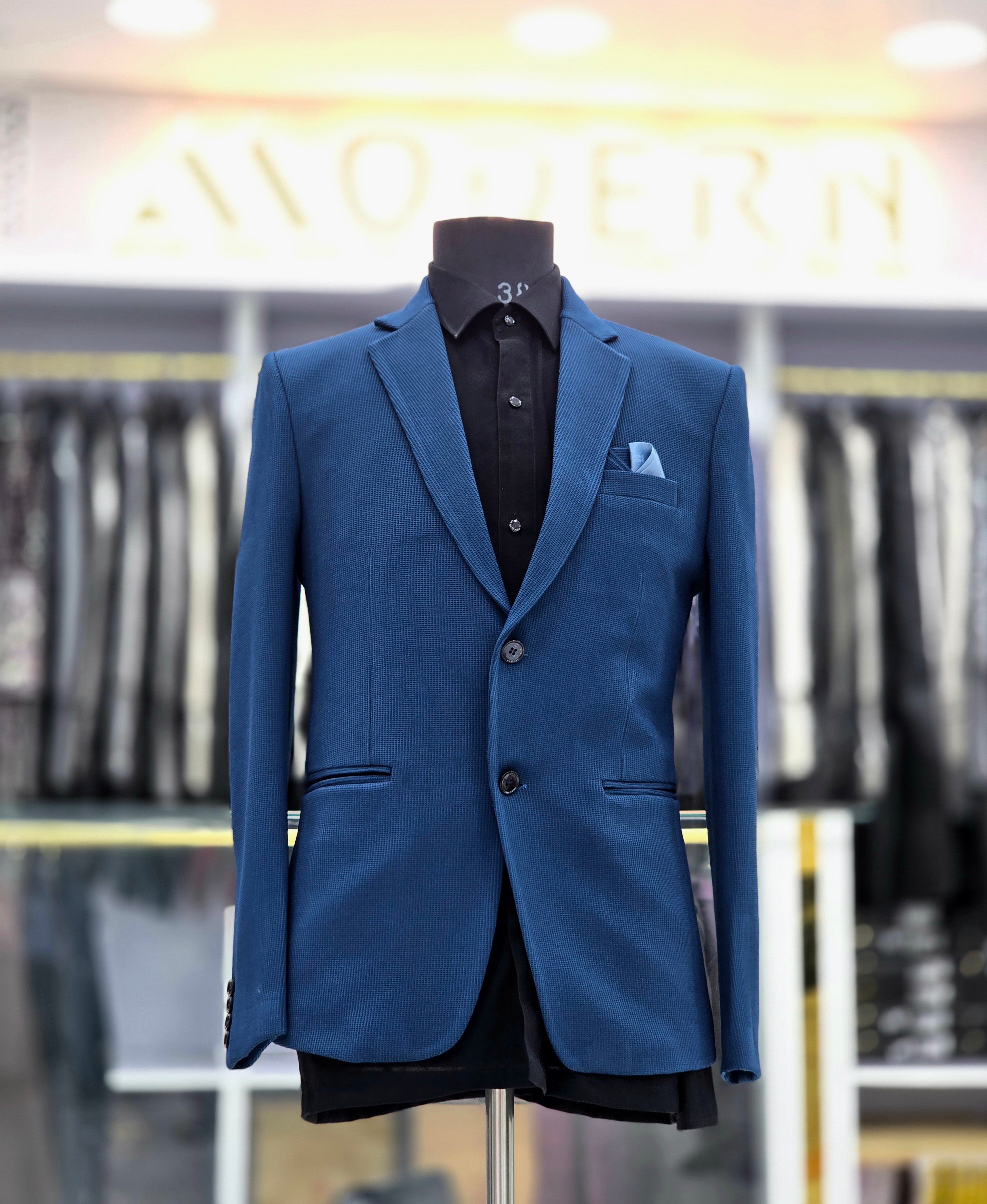 Royal blue colour blazer with stretchable fabric
