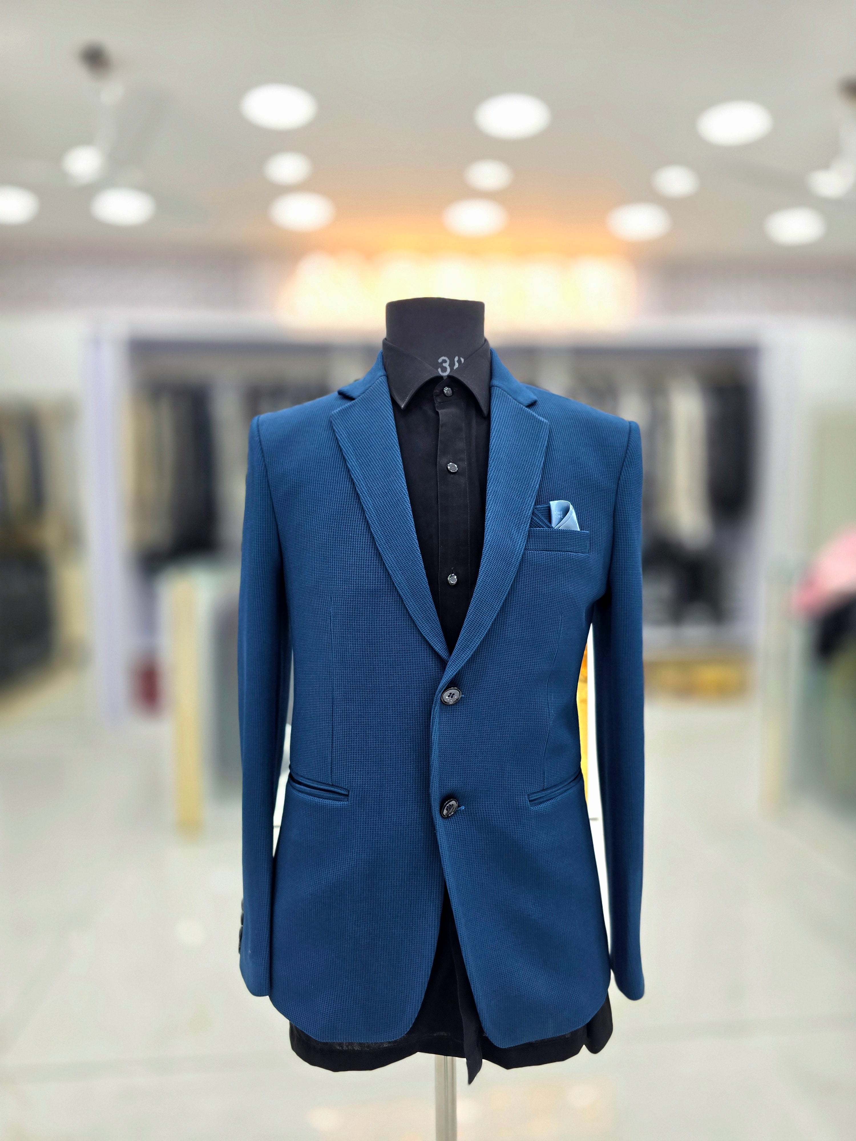 Royal blue colour blazer with stretchable fabric