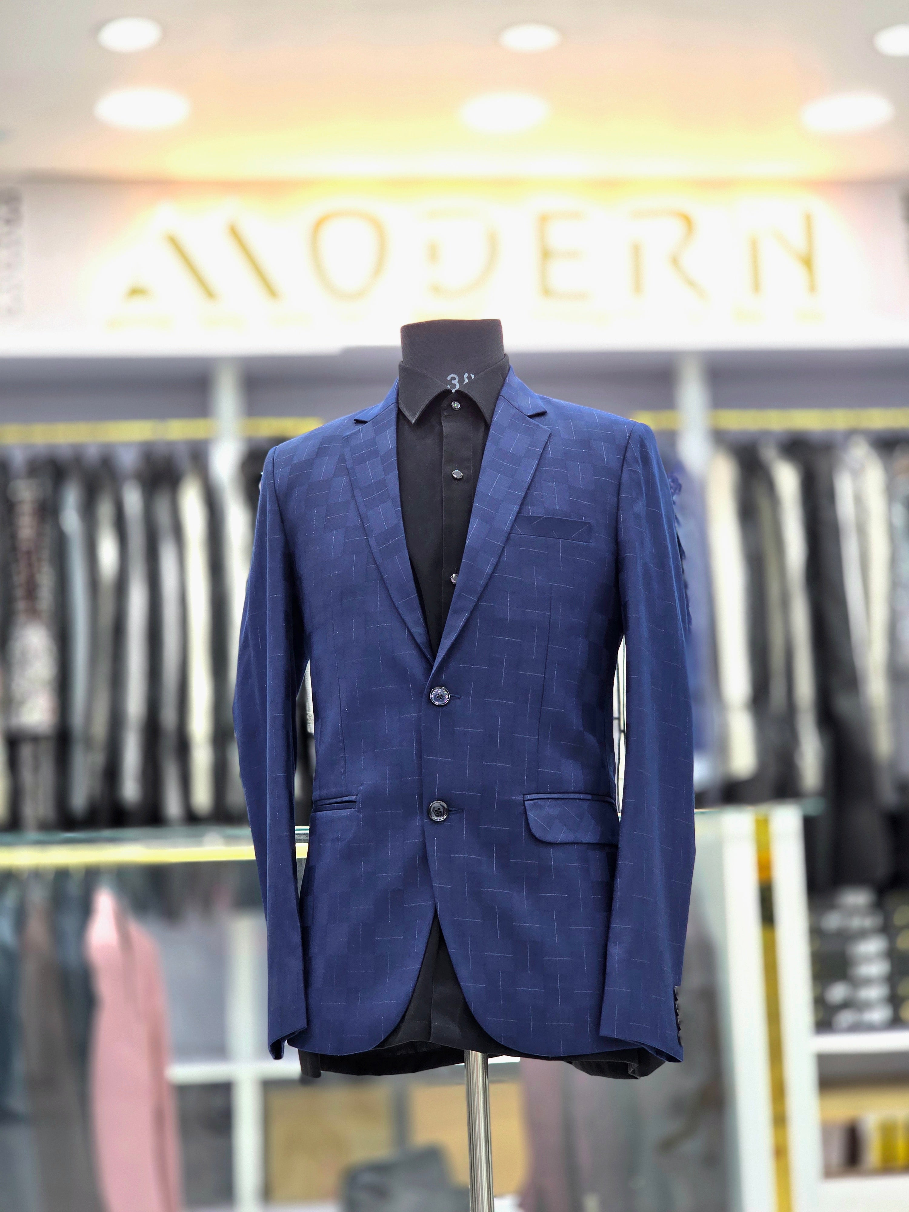 Stylish blue coloured blazer with self pattern design