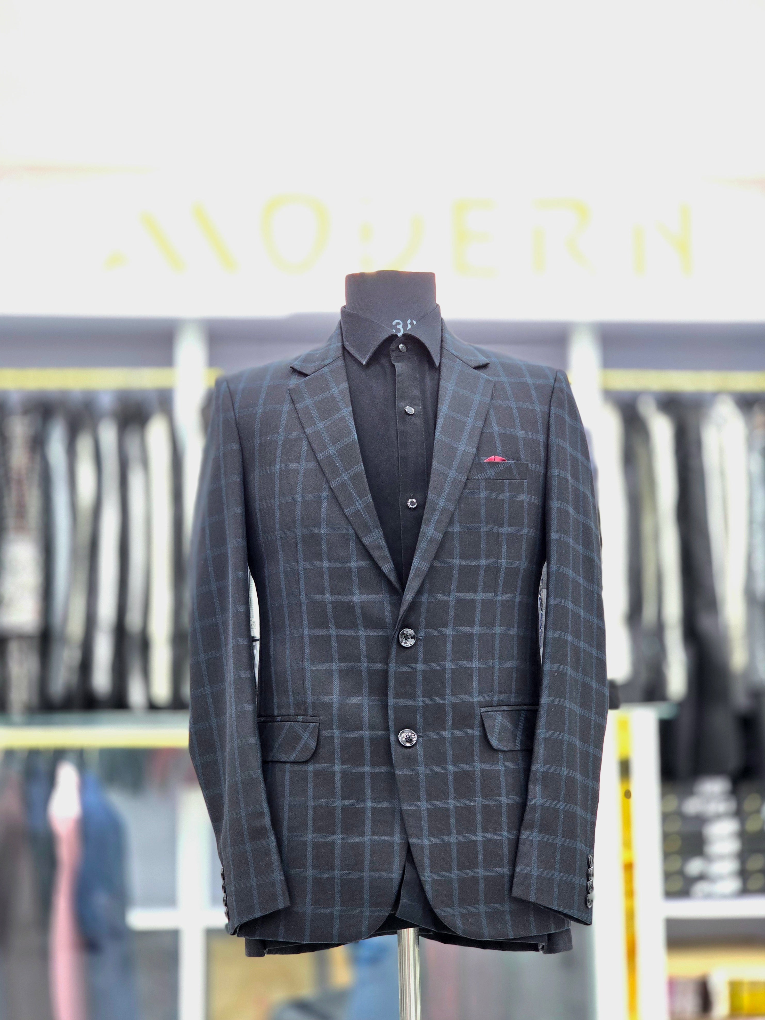 Formal classic English brown coloured blazer with check pattern