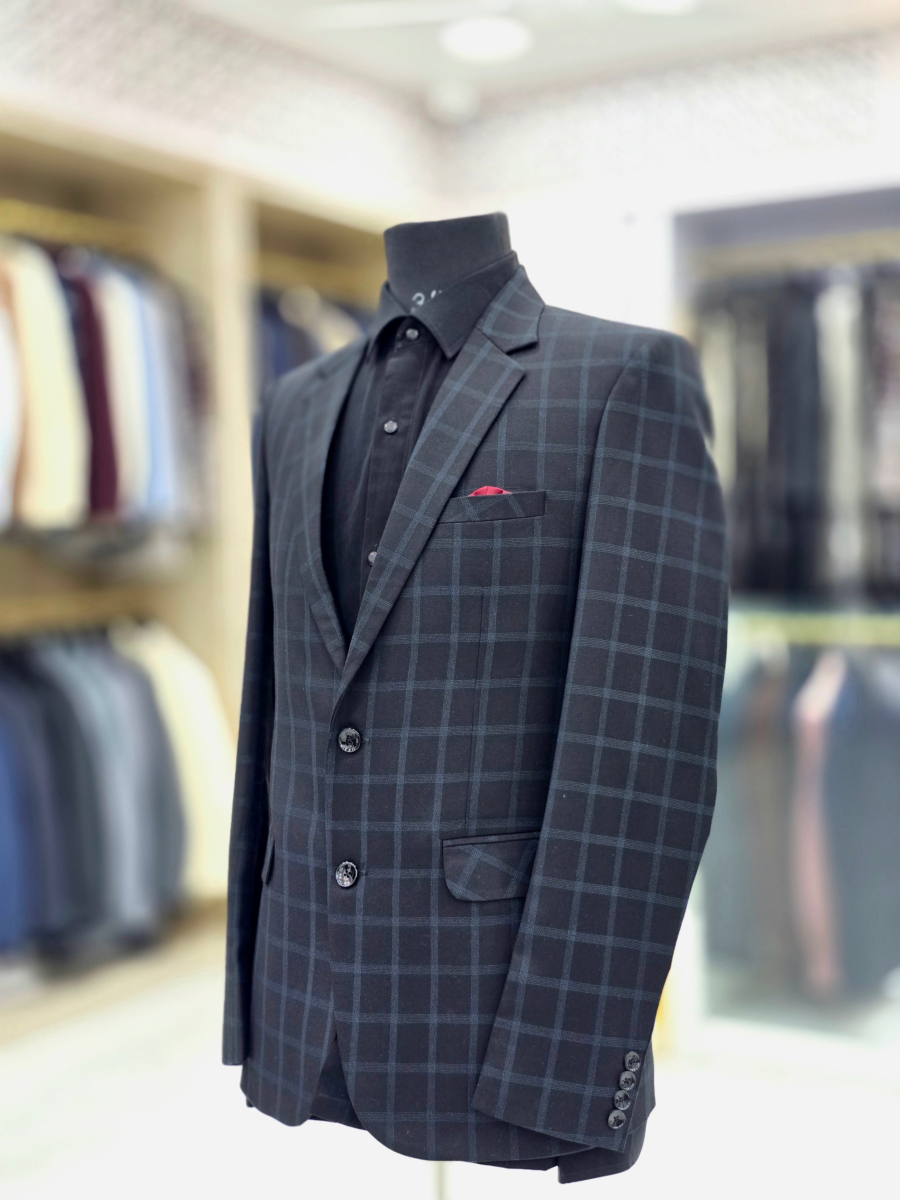 Formal classic English brown coloured blazer with check pattern