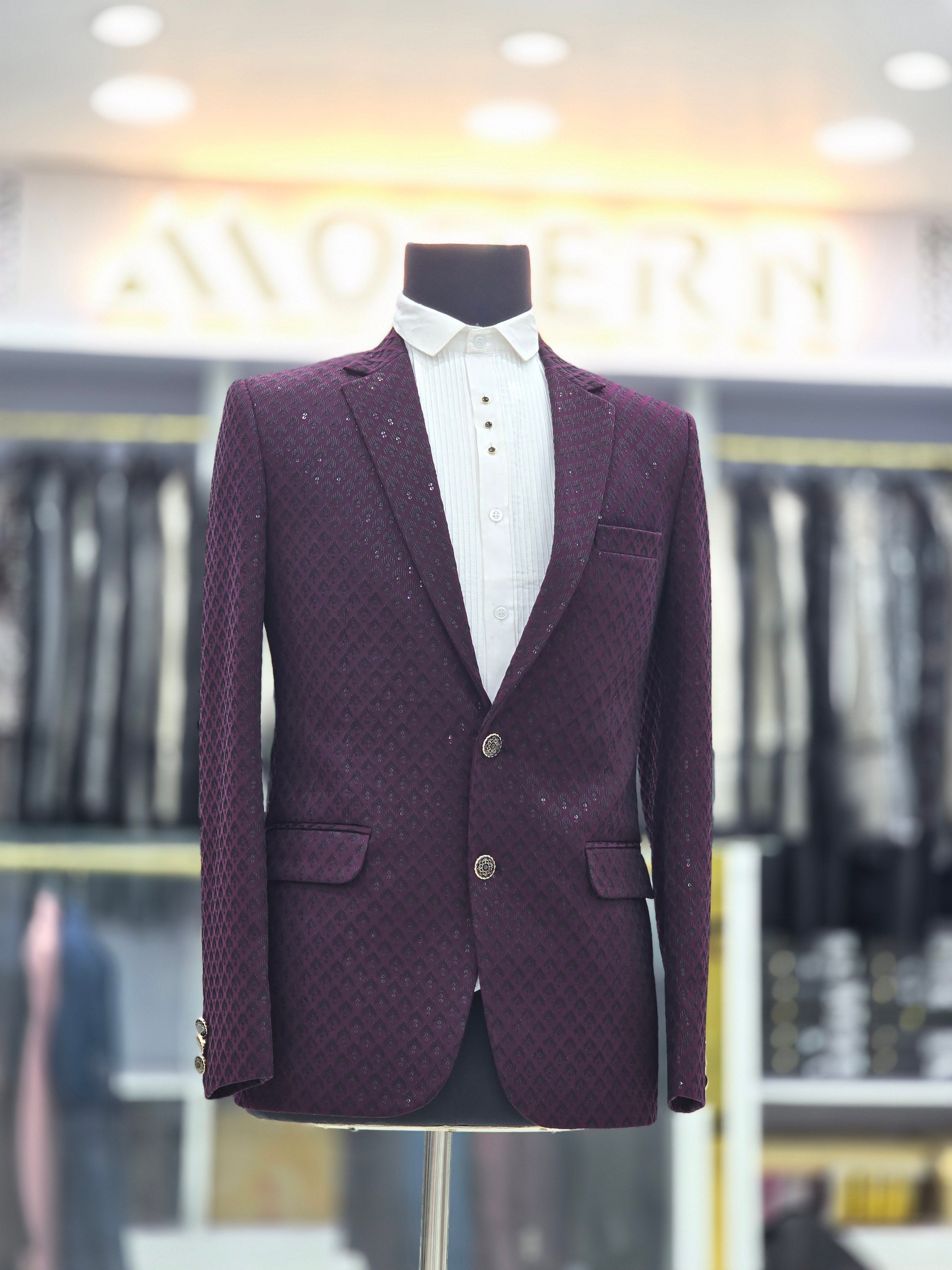 Stylish wine coloured sequence design blazer
