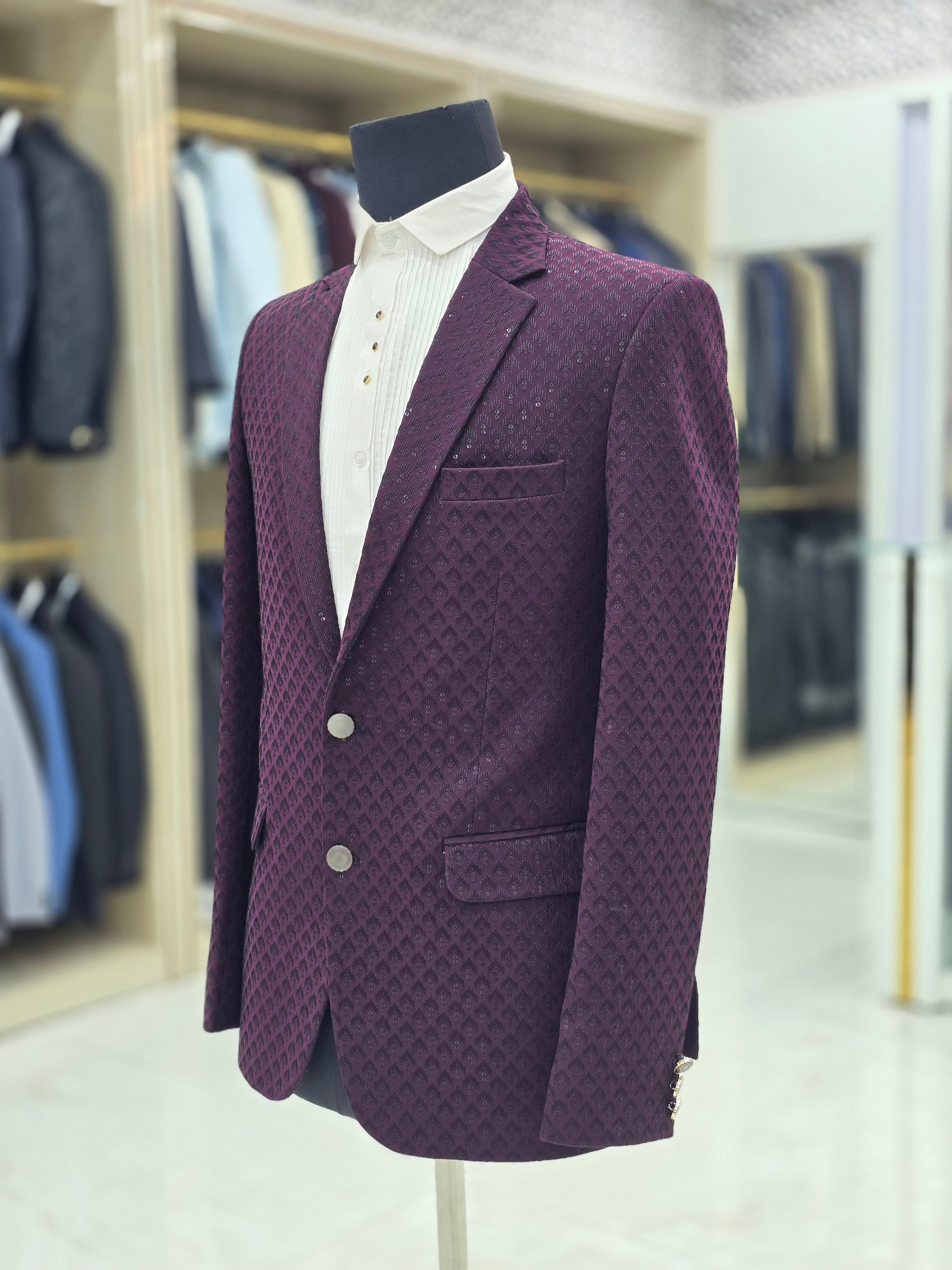 Stylish wine coloured sequence design blazer