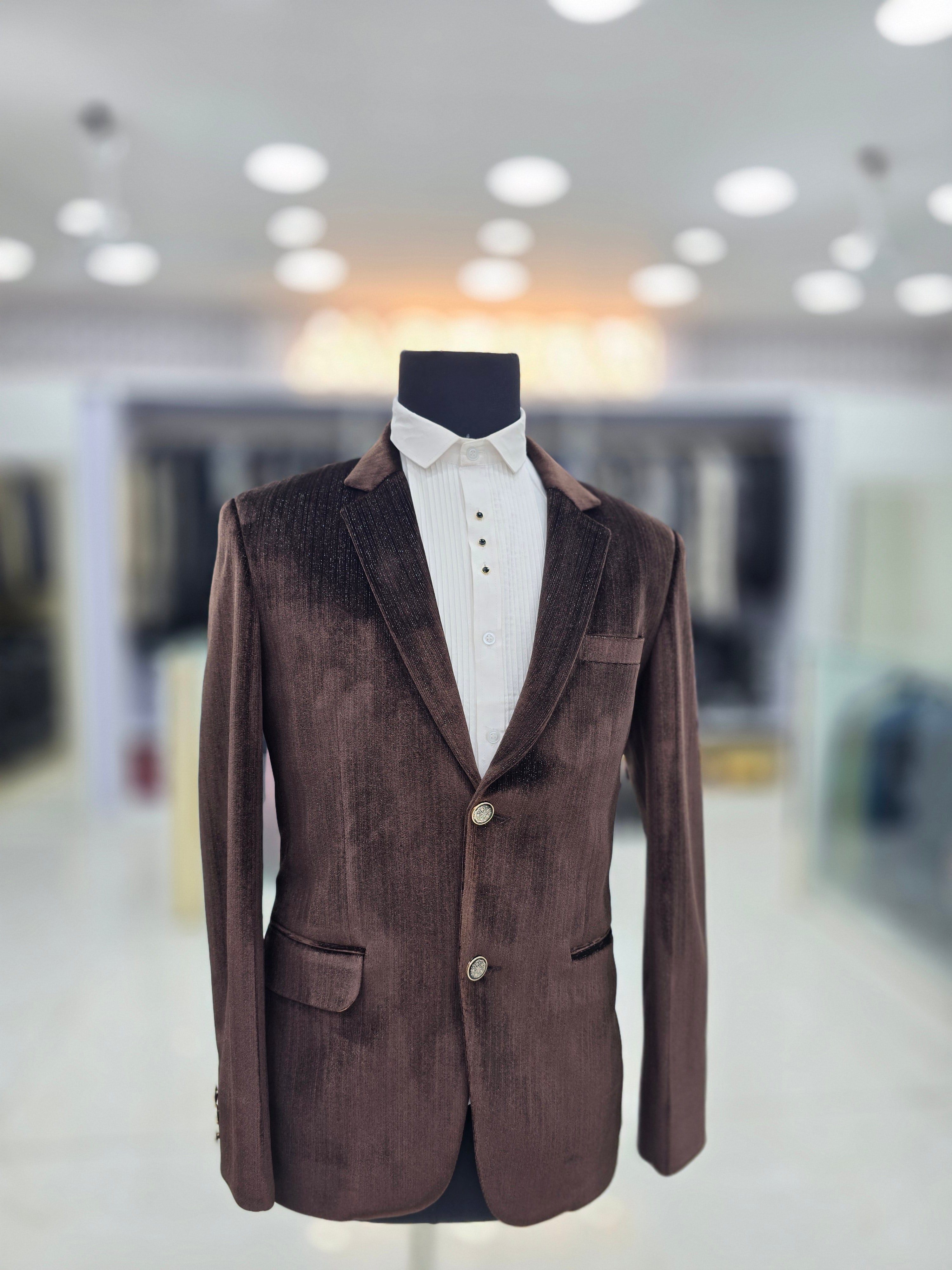 Classic brown velvet self design blazer