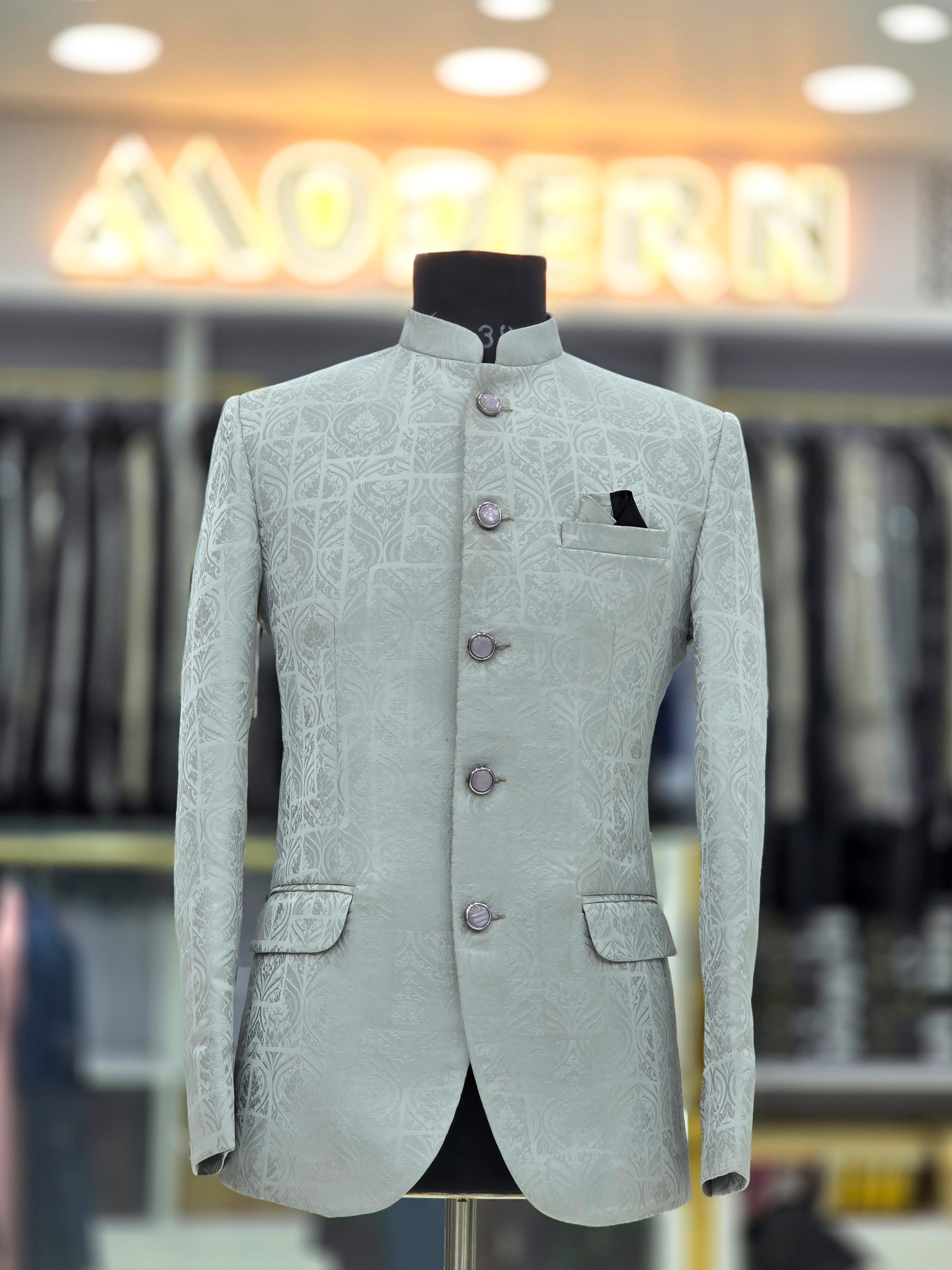 Classic Ivory grey Jodhpuri self design blazer