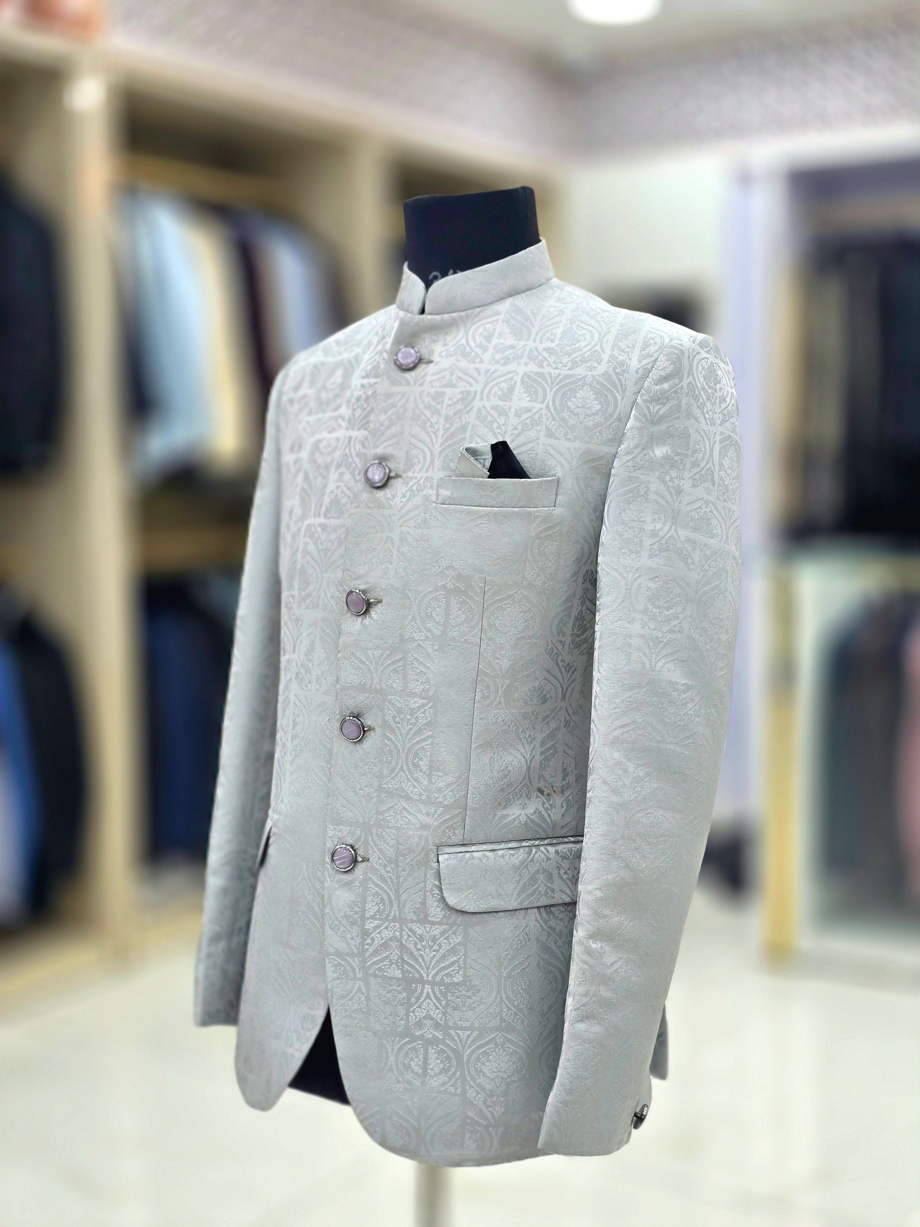 Classic Ivory grey Jodhpuri self design blazer