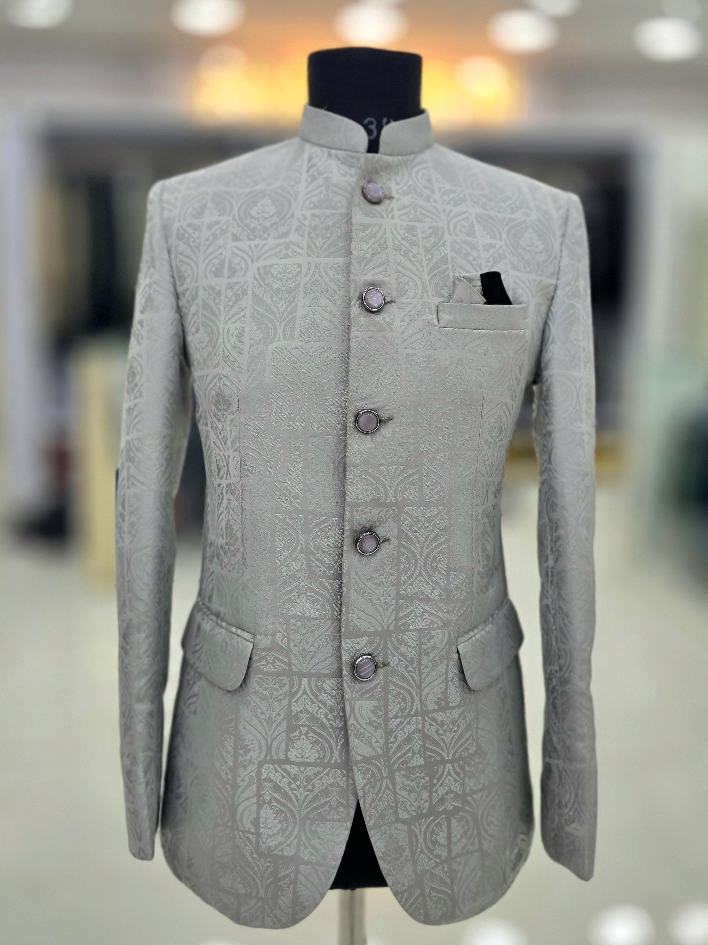 Classic Ivory grey Jodhpuri self design blazer