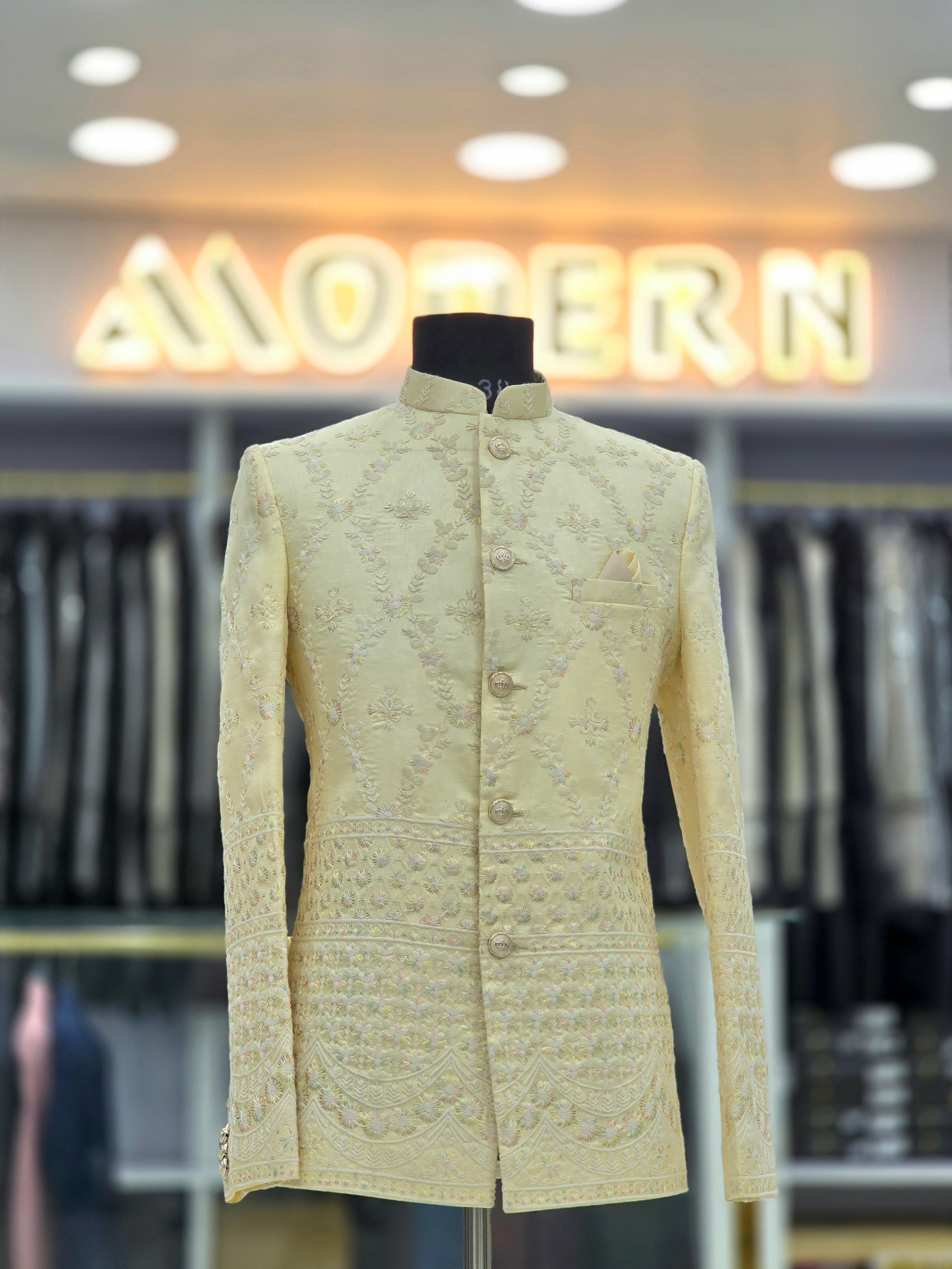 Elegant cream border designer Jodhpuri blazer with hand work