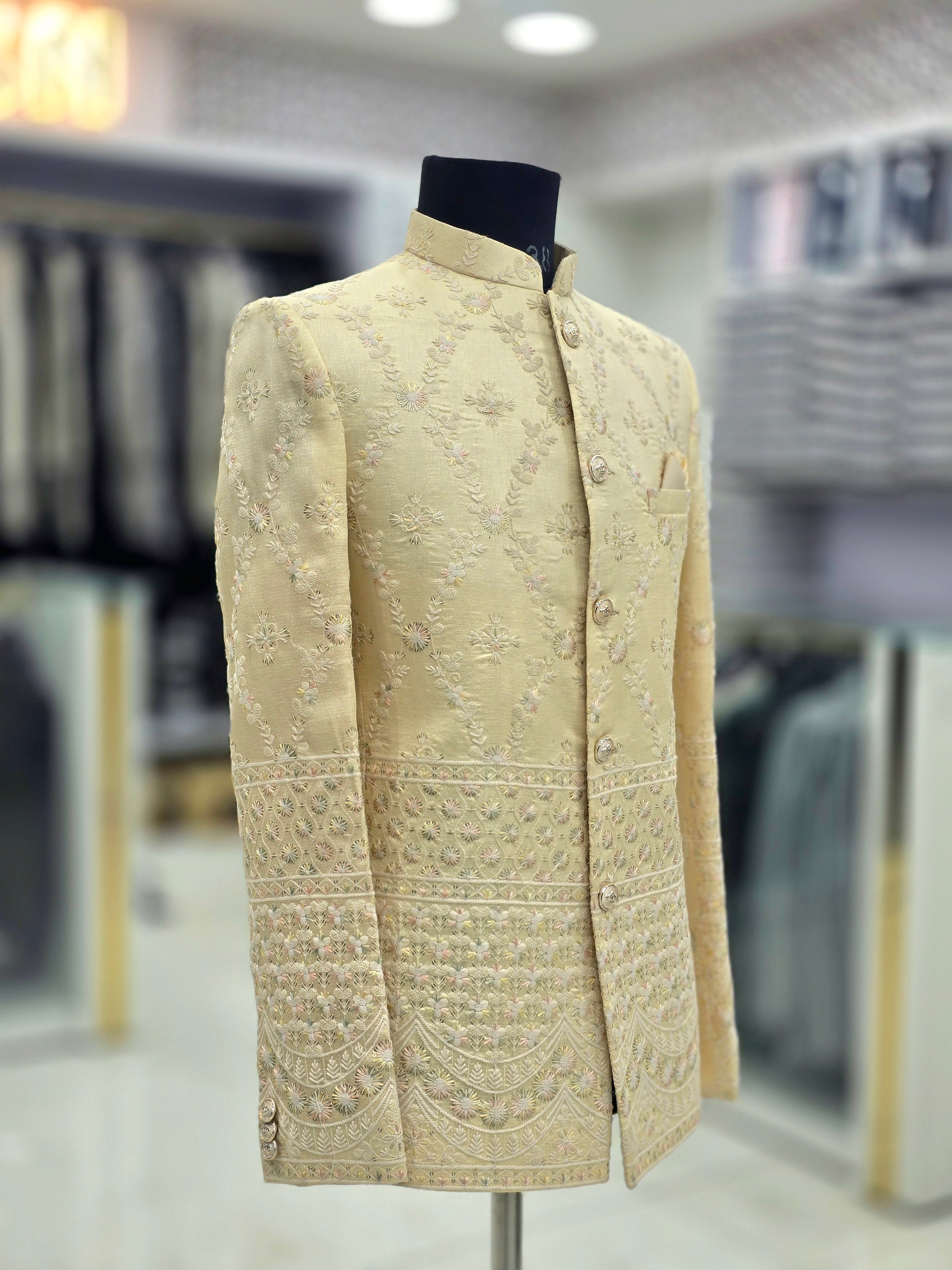 Elegant cream border designer Jodhpuri blazer with hand work