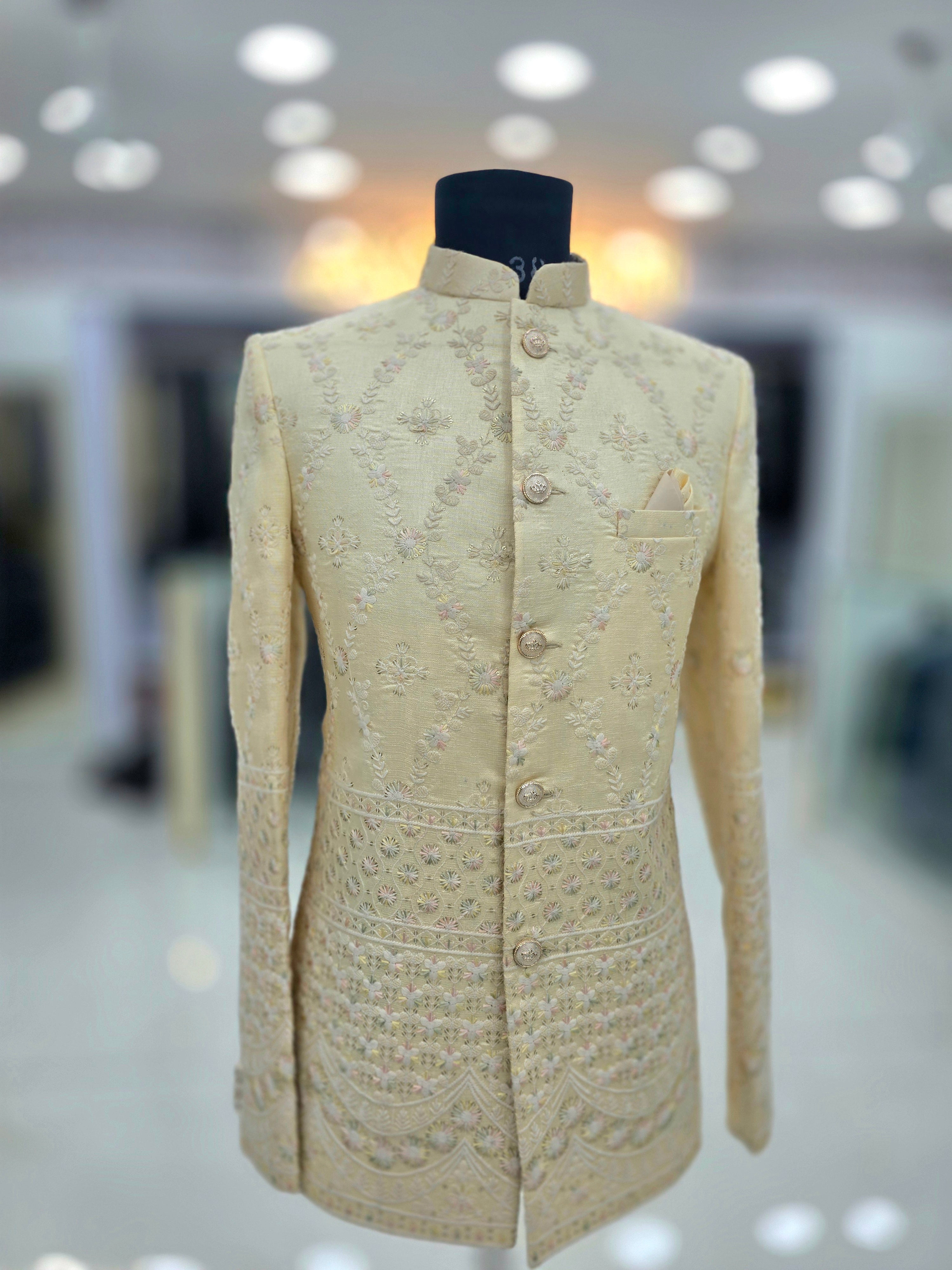 Elegant cream border designer Jodhpuri blazer with hand work