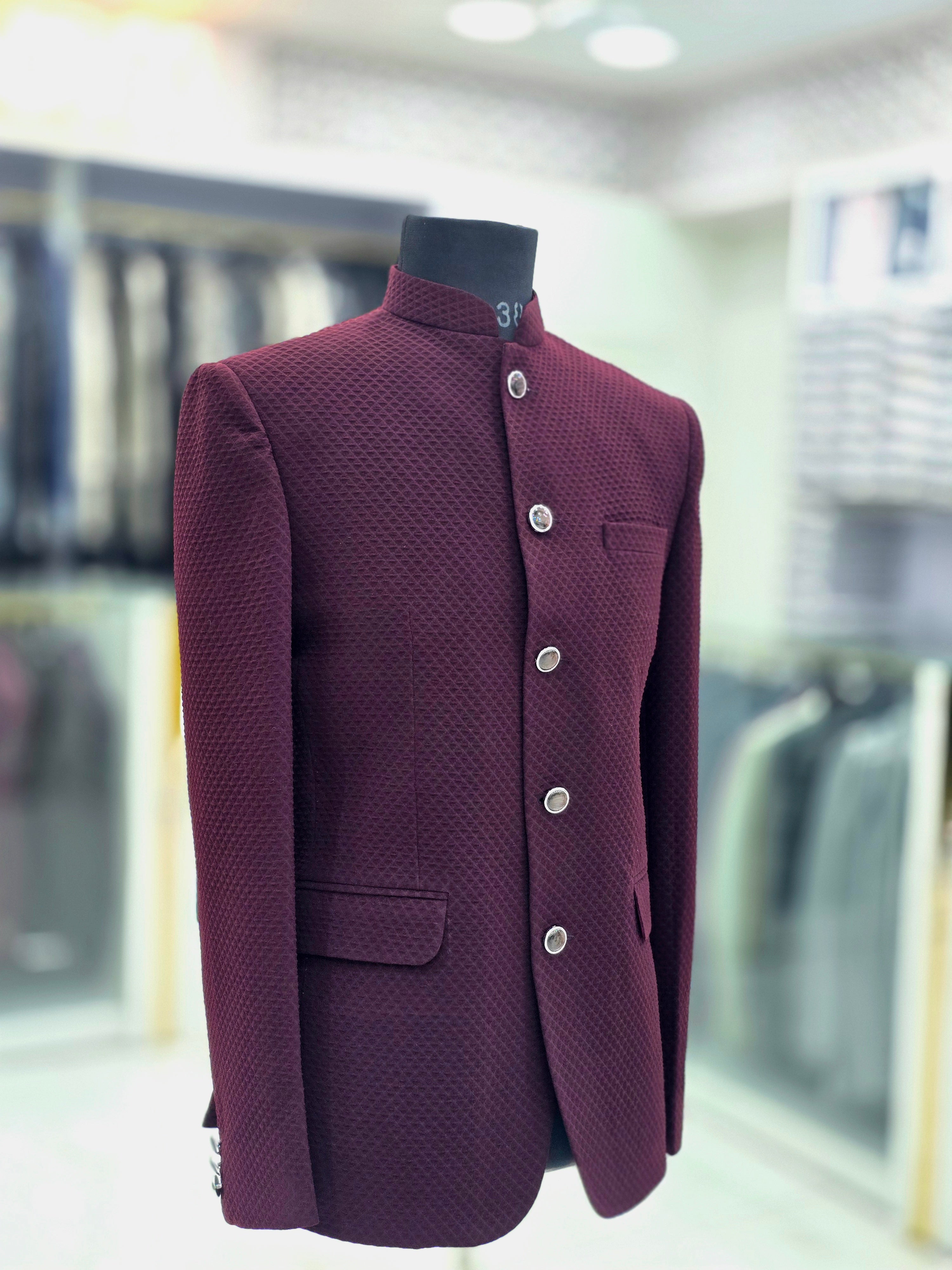 Solid wine colour self design Jodhpuri blazer