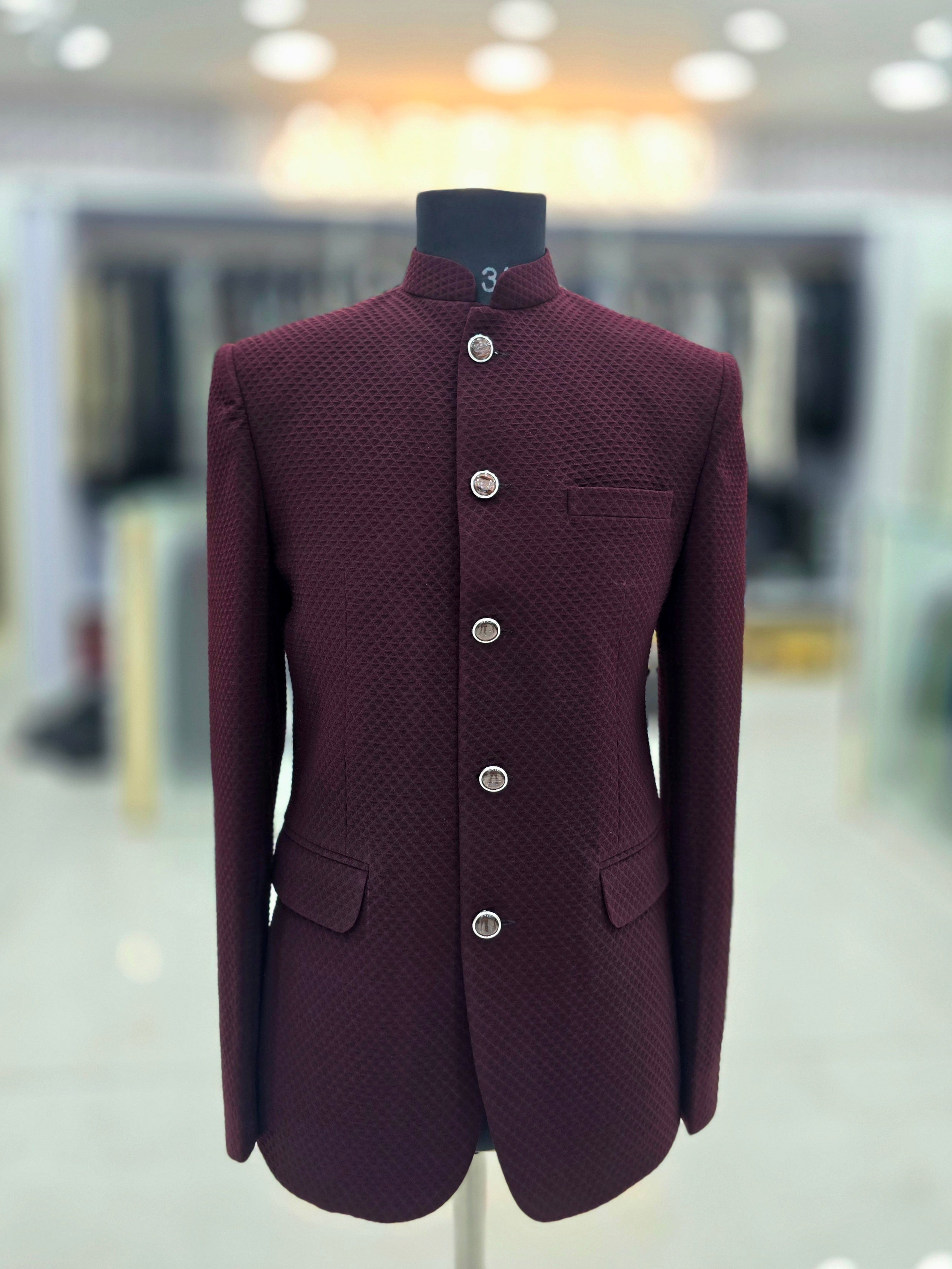 Solid wine colour self design Jodhpuri blazer
