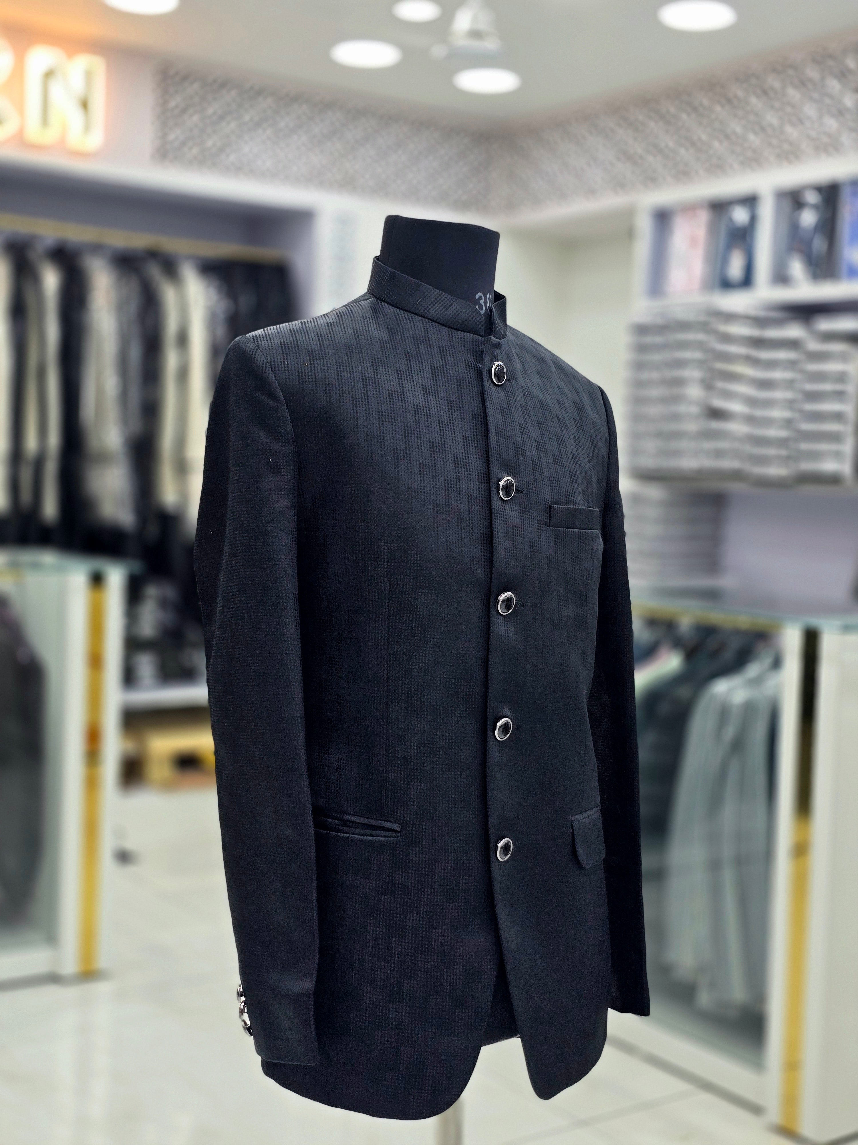 Solid black colour self design Jodhpuri blazer