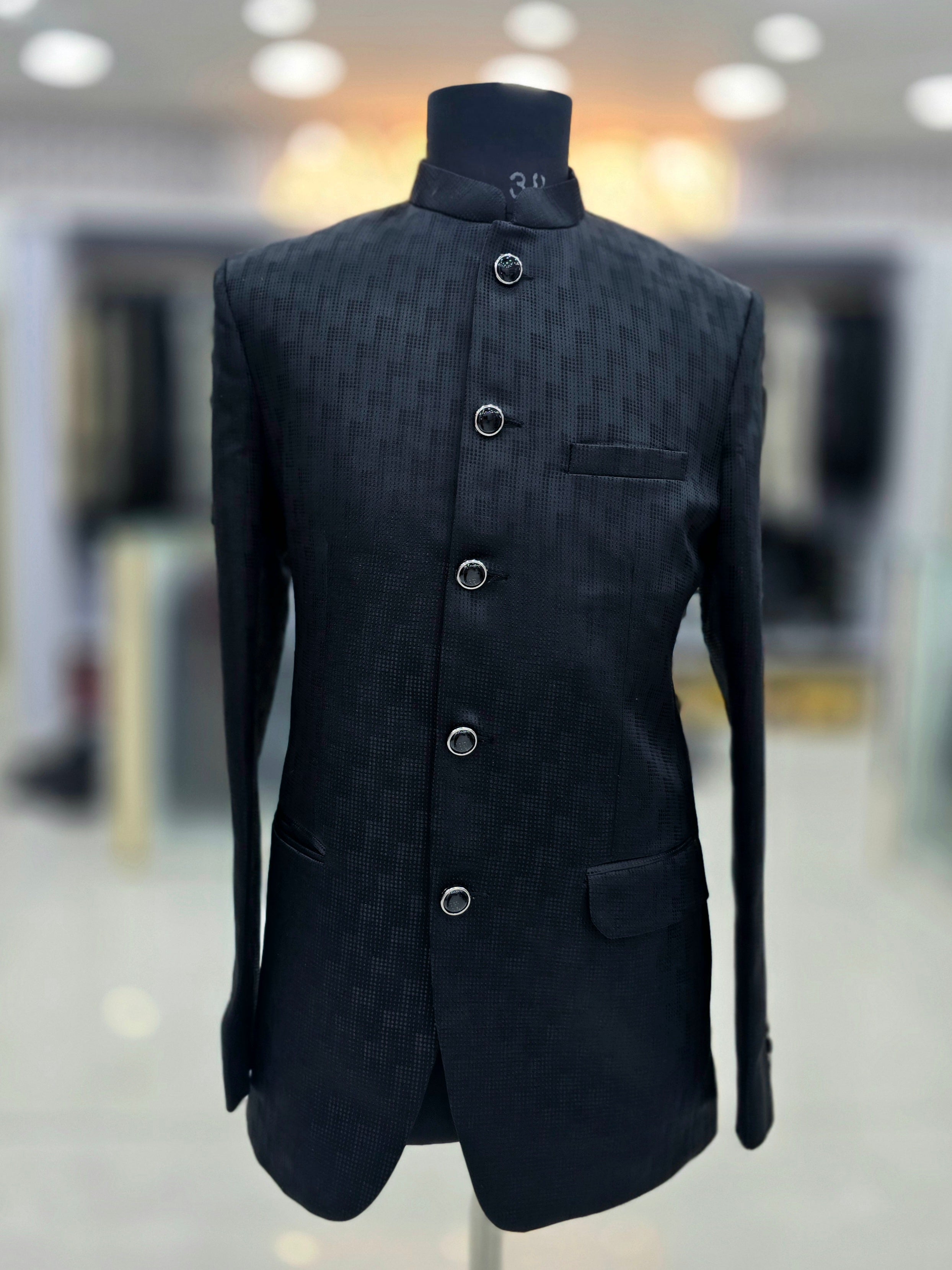 Solid black colour self design Jodhpuri blazer
