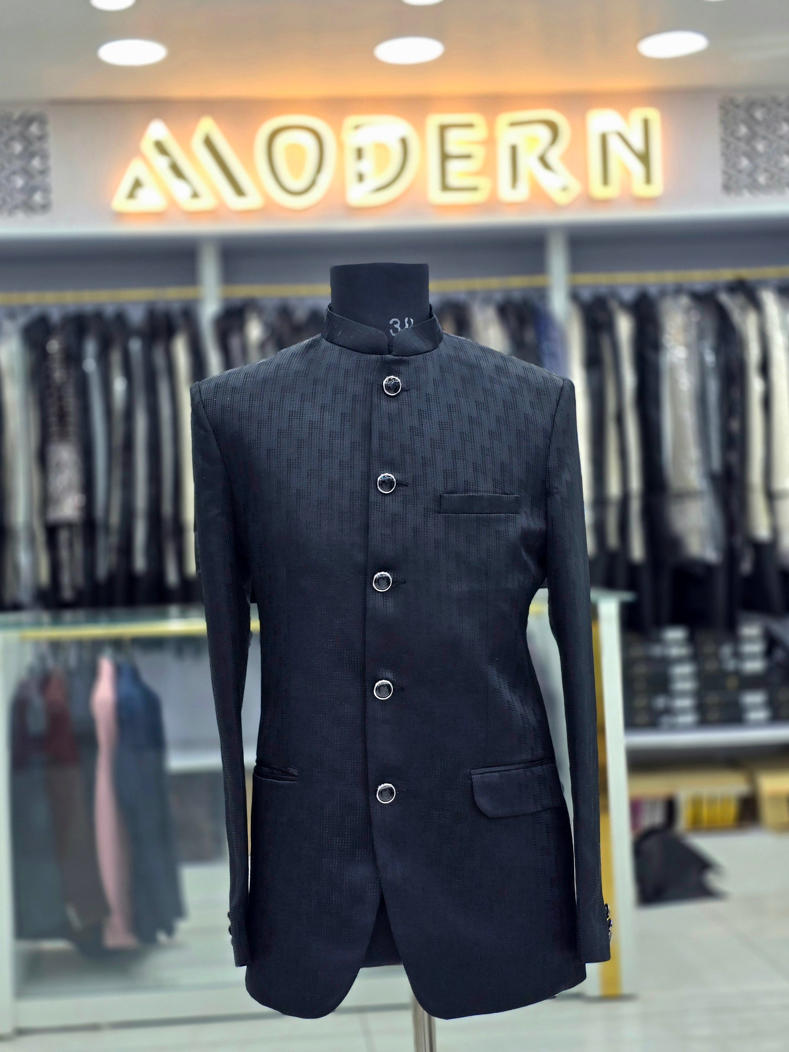 Solid black colour self design Jodhpuri blazer